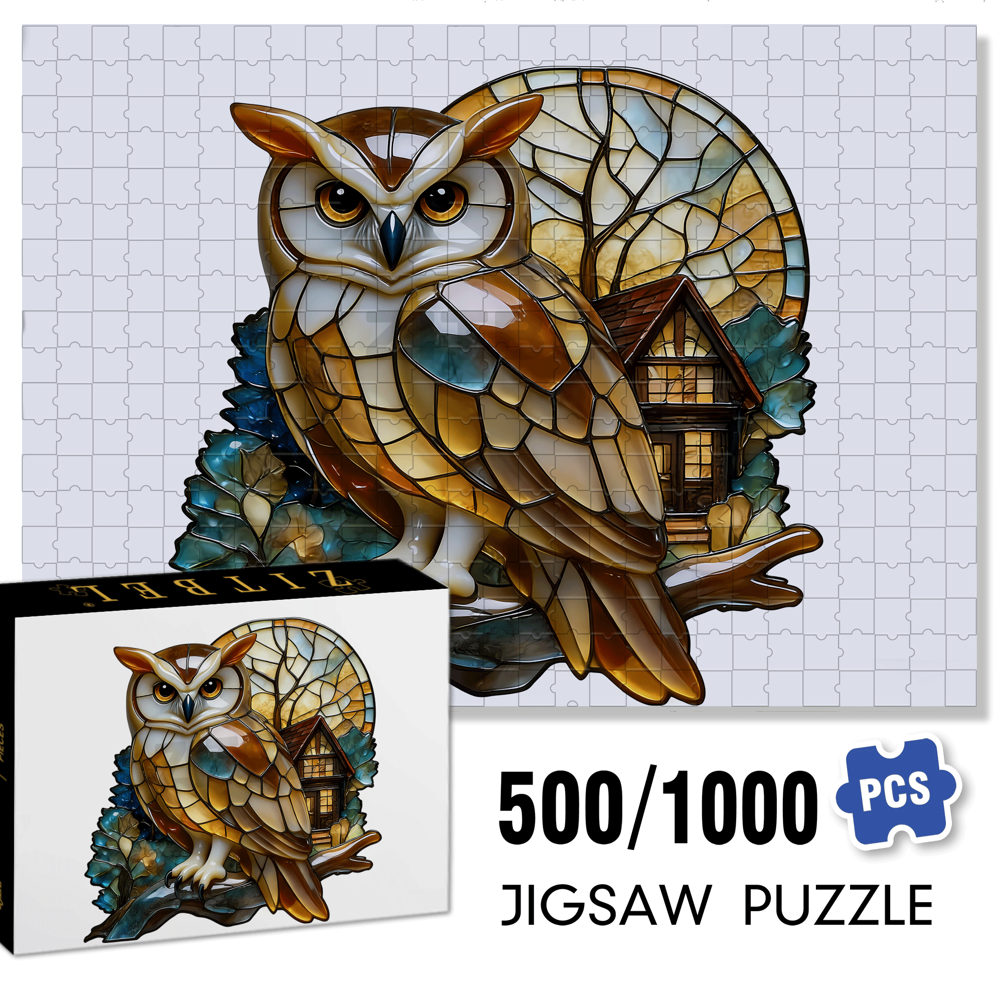 Owl 500pcs/1000pcs Jigsaw Puzzle, Scratch-Resistant, Interactive Family Game & Brain-Boosting DIY Decor, Perfect for Halloween, Christmas & New Year Gifts, Family Puzzle Game