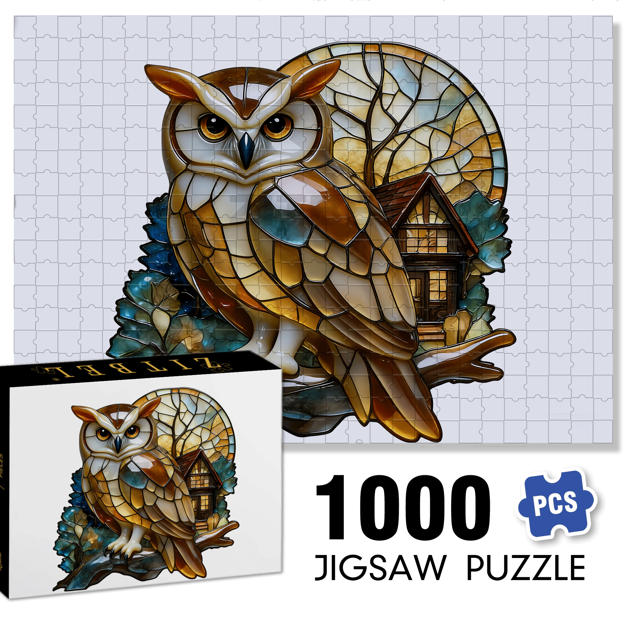 Owl 500pcs/1000pcs Jigsaw Puzzle, Scratch-Resistant, Interactive Family Game & Brain-Boosting DIY Decor, Perfect for Halloween, Christmas & New Year Gifts, Family Puzzle Game