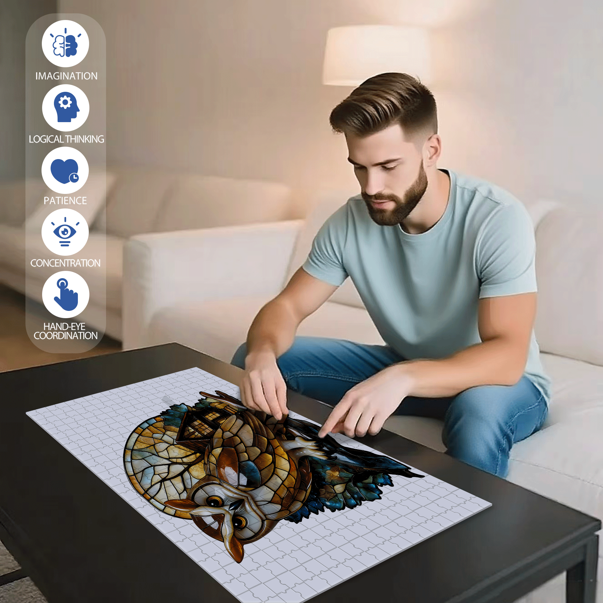 Owl 500pcs/1000pcs Jigsaw Puzzle, Scratch-Resistant, Interactive Family Game & Brain-Boosting DIY Decor, Perfect for Halloween, Christmas & New Year Gifts, Family Puzzle Game
