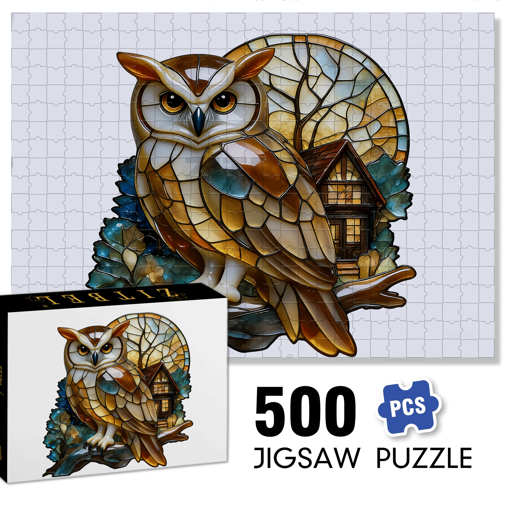 Owl 500pcs/1000pcs Jigsaw Puzzle, Scratch-Resistant, Interactive Family Game & Brain-Boosting DIY Decor, Perfect for Halloween, Christmas & New Year Gifts, Family Puzzle Game