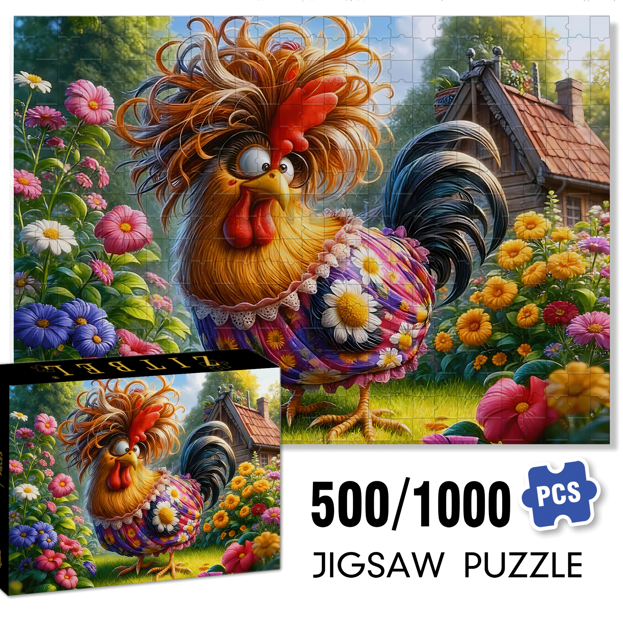 Pied Chicken 500pcs/1000pcs Jigsaw Puzzle, Scratch-Resistant, Interactive Family Game & Brain-Boosting DIY Decor, Perfect for Halloween, Christmas & New Year Gifts, Family Puzzle Game