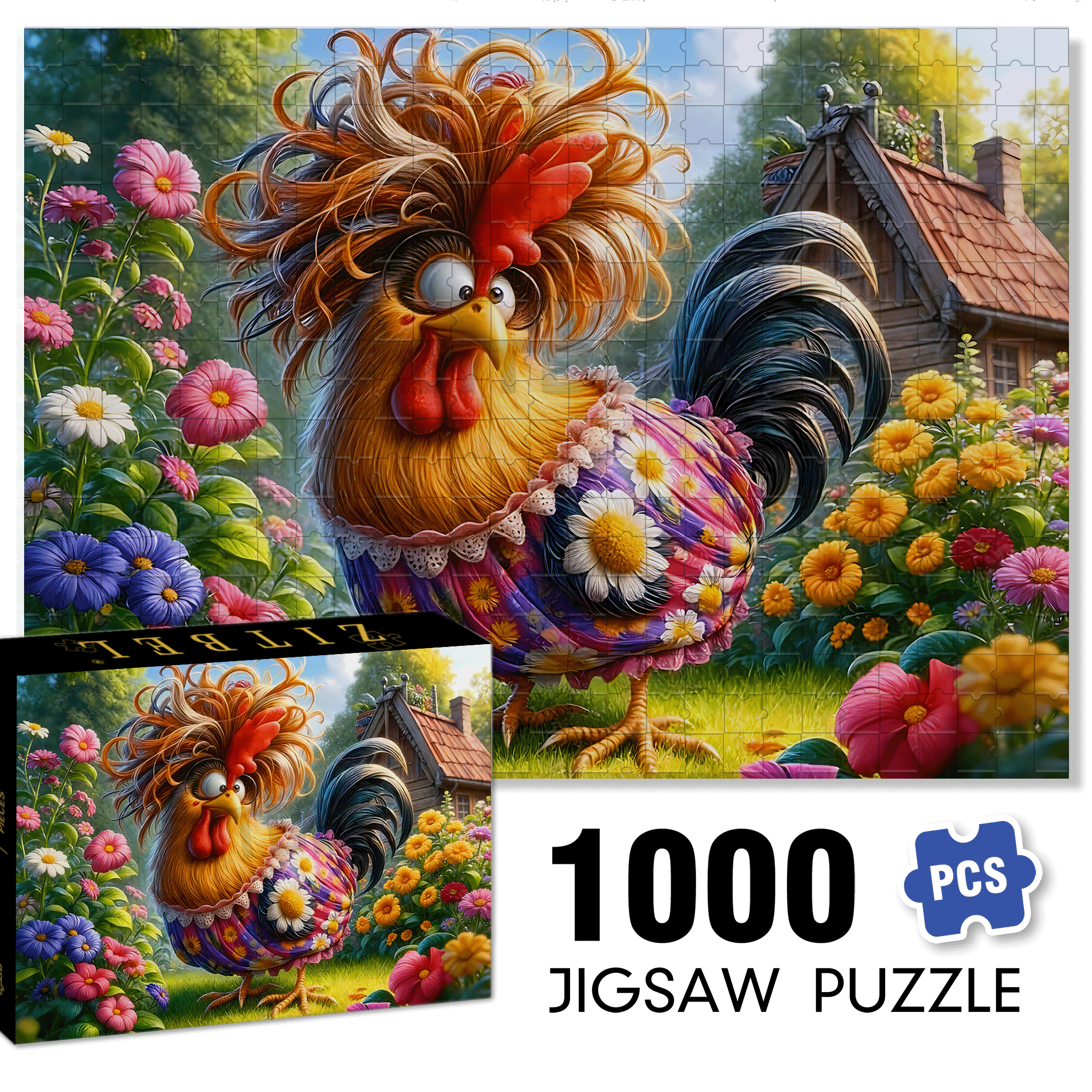Pied Chicken 500pcs/1000pcs Jigsaw Puzzle, Scratch-Resistant, Interactive Family Game & Brain-Boosting DIY Decor, Perfect for Halloween, Christmas & New Year Gifts, Family Puzzle Game