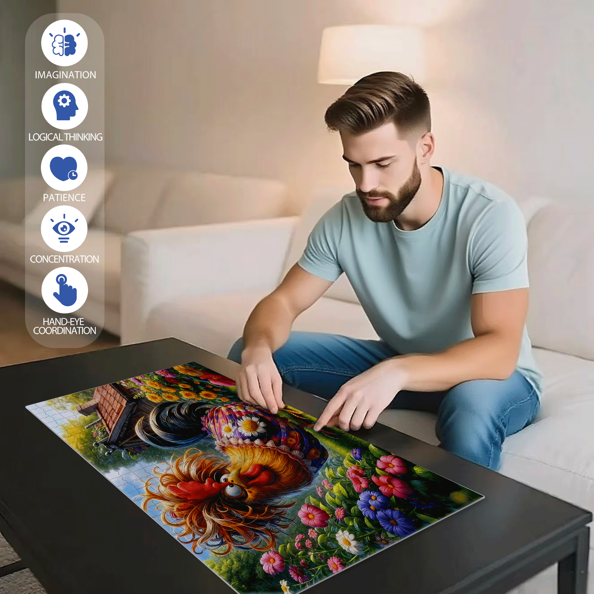Pied Chicken 500pcs/1000pcs Jigsaw Puzzle, Scratch-Resistant, Interactive Family Game & Brain-Boosting DIY Decor, Perfect for Halloween, Christmas & New Year Gifts, Family Puzzle Game
