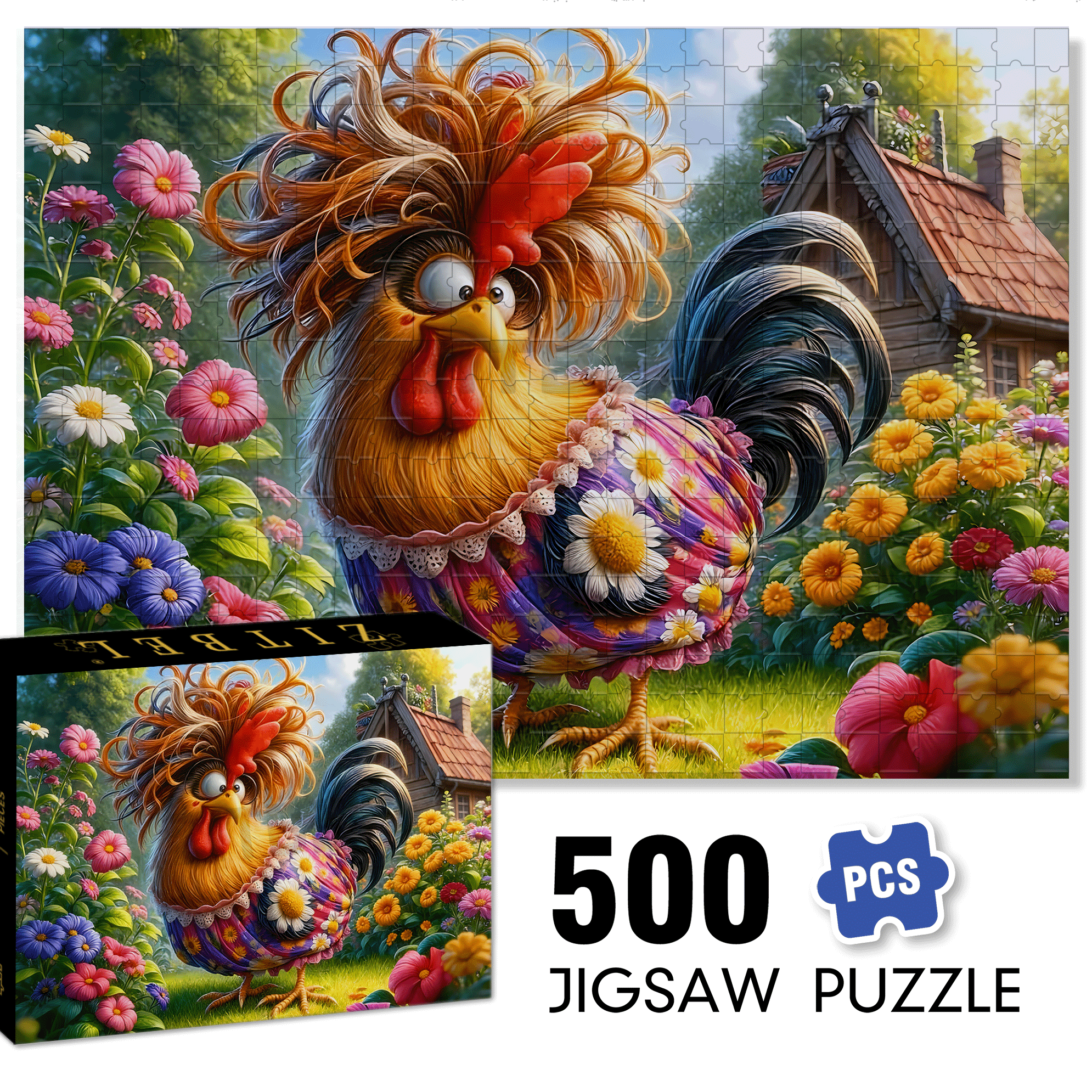 Pied Chicken 500pcs/1000pcs Jigsaw Puzzle, Scratch-Resistant, Interactive Family Game & Brain-Boosting DIY Decor, Perfect for Halloween, Christmas & New Year Gifts, Family Puzzle Game