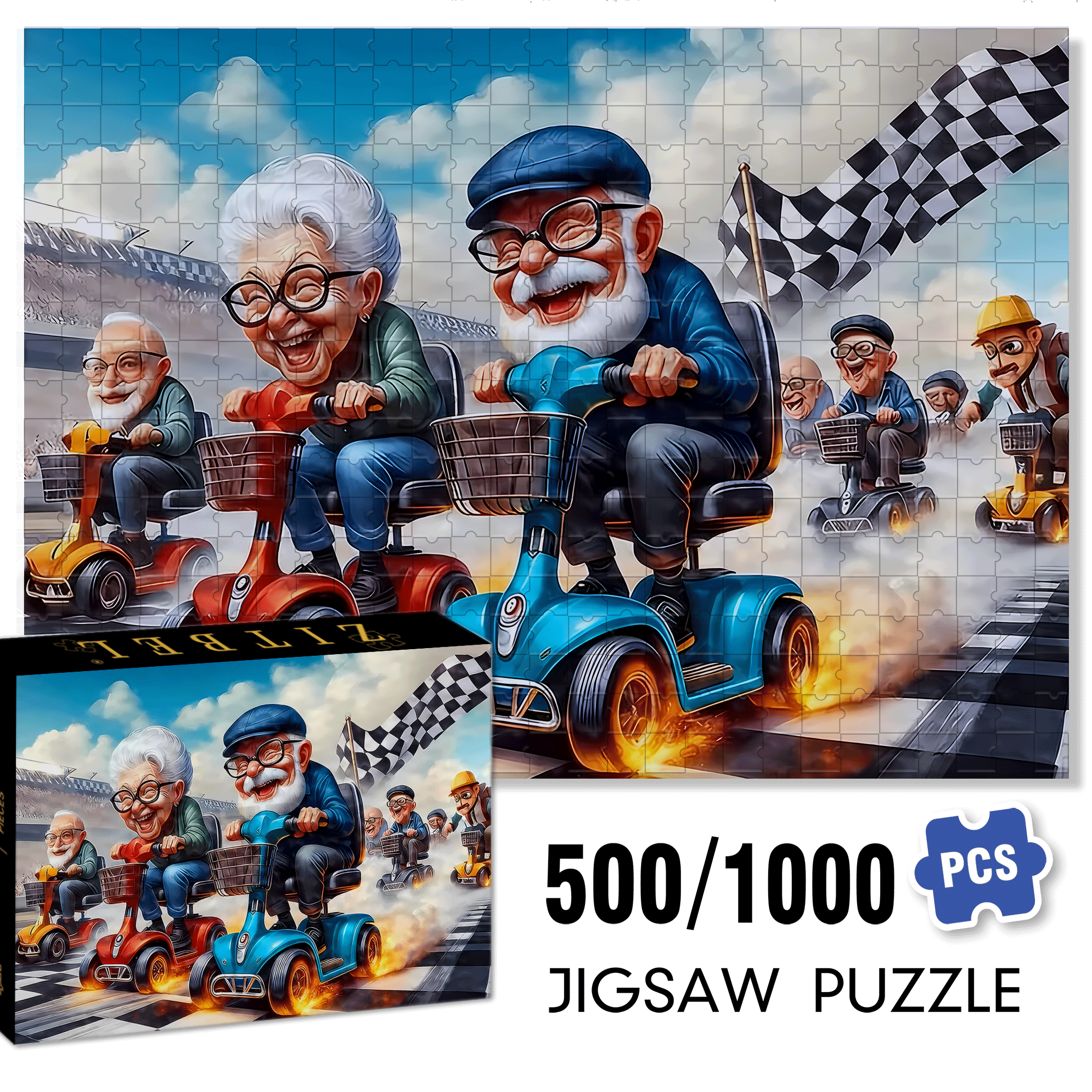 Scale Racing Scooters & Go 500pcs/1000pcs Jigsaw Puzzle, Scratch-Resistant, Interactive Family Game & Brain-Boosting DIY Decor, Perfect for Halloween, Christmas & New Year Gifts, Family Puzzle Game