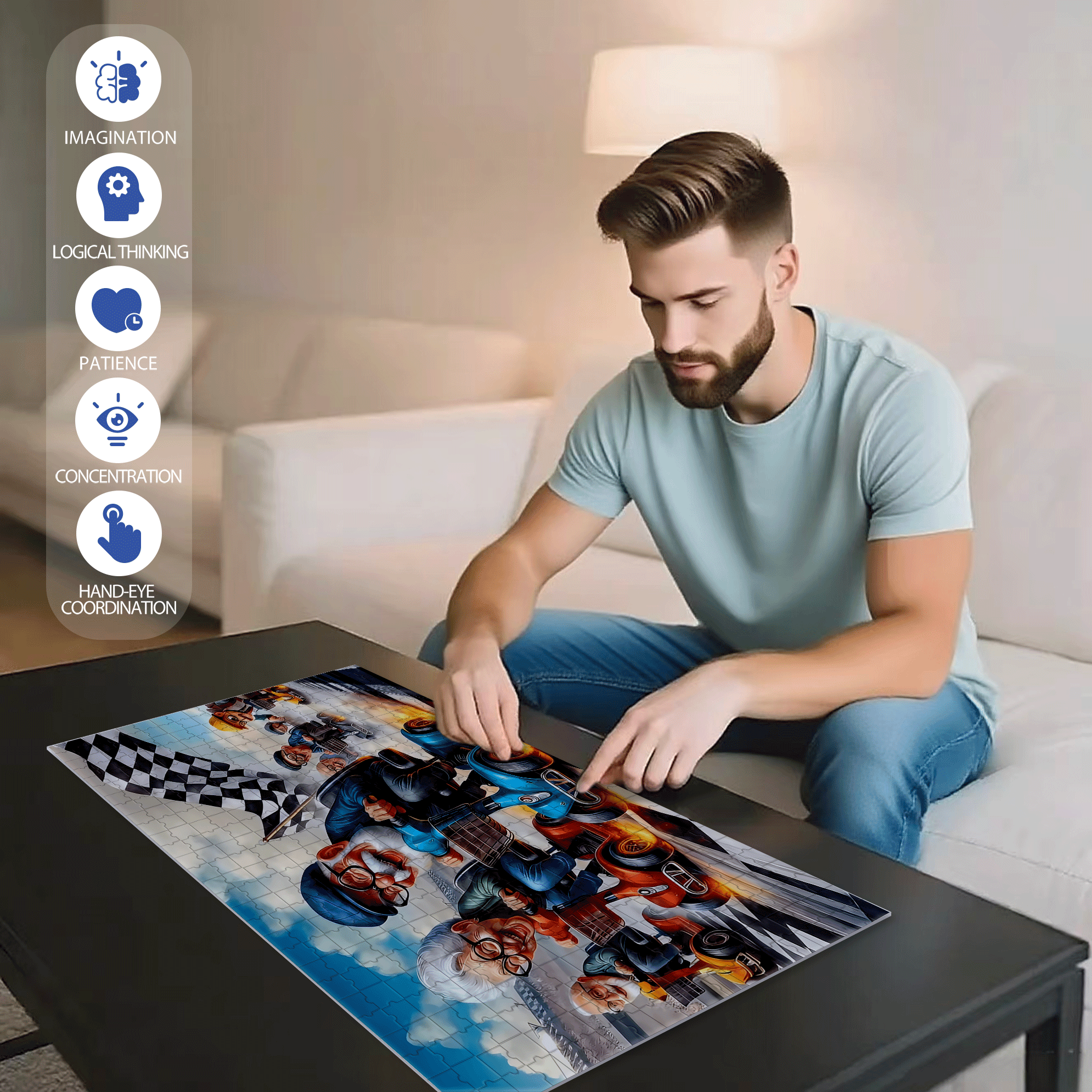 Scale Racing Scooters & Go 500pcs/1000pcs Jigsaw Puzzle, Scratch-Resistant, Interactive Family Game & Brain-Boosting DIY Decor, Perfect for Halloween, Christmas & New Year Gifts, Family Puzzle Game