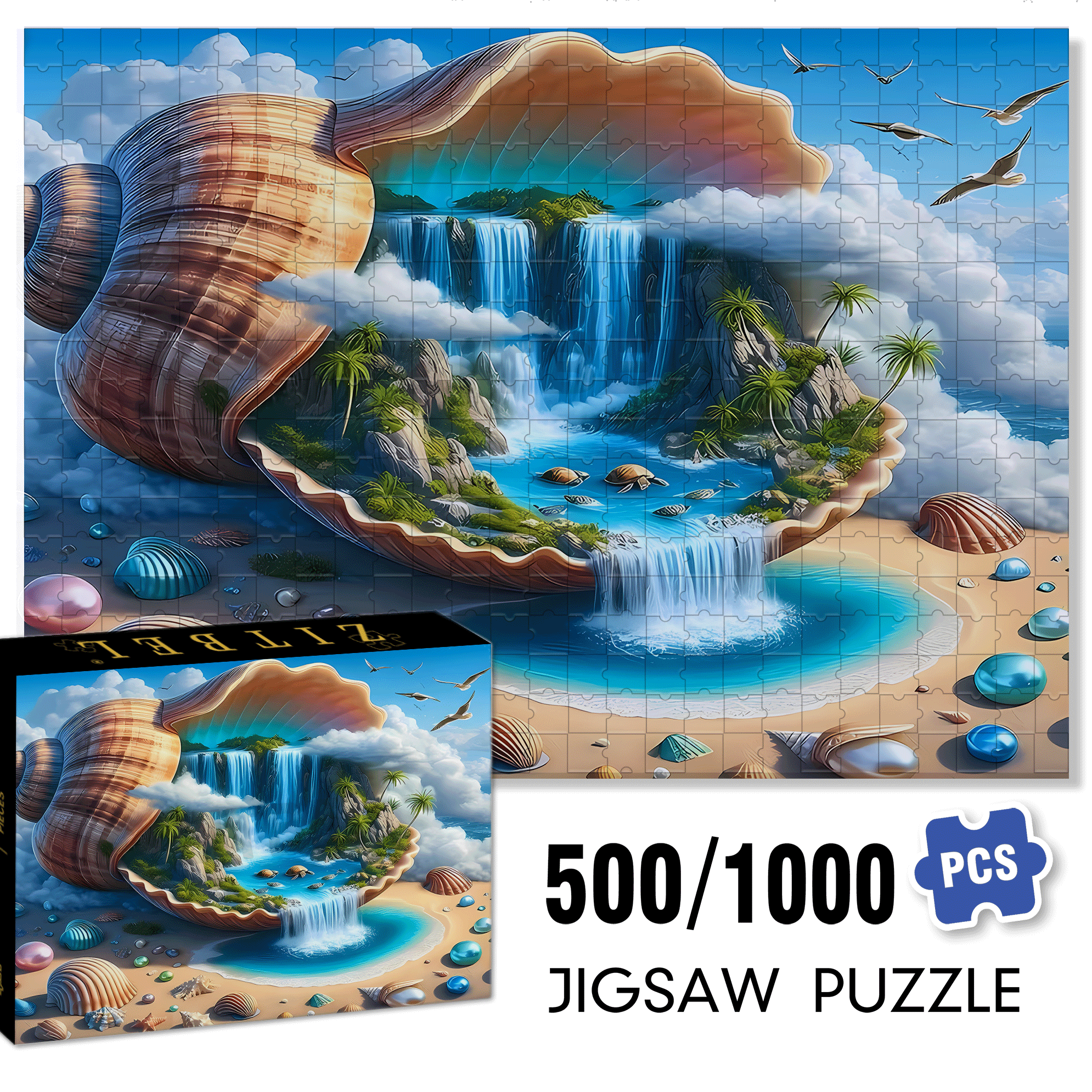 Seashell Paradise 500pcs/1000pcs Jigsaw Puzzle, Scratch-Resistant, Interactive Family Game & Brain-Boosting DIY Decor, Perfect for Halloween, Christmas & New Year Gifts, Family Puzzle Game