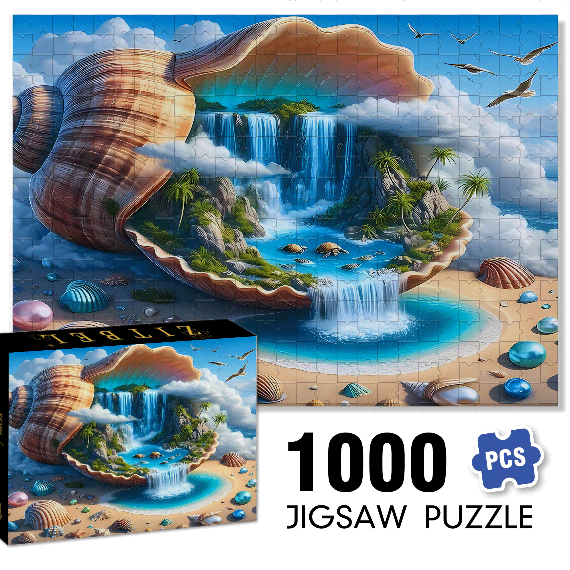 Seashell Paradise 500pcs/1000pcs Jigsaw Puzzle, Scratch-Resistant, Interactive Family Game & Brain-Boosting DIY Decor, Perfect for Halloween, Christmas & New Year Gifts, Family Puzzle Game
