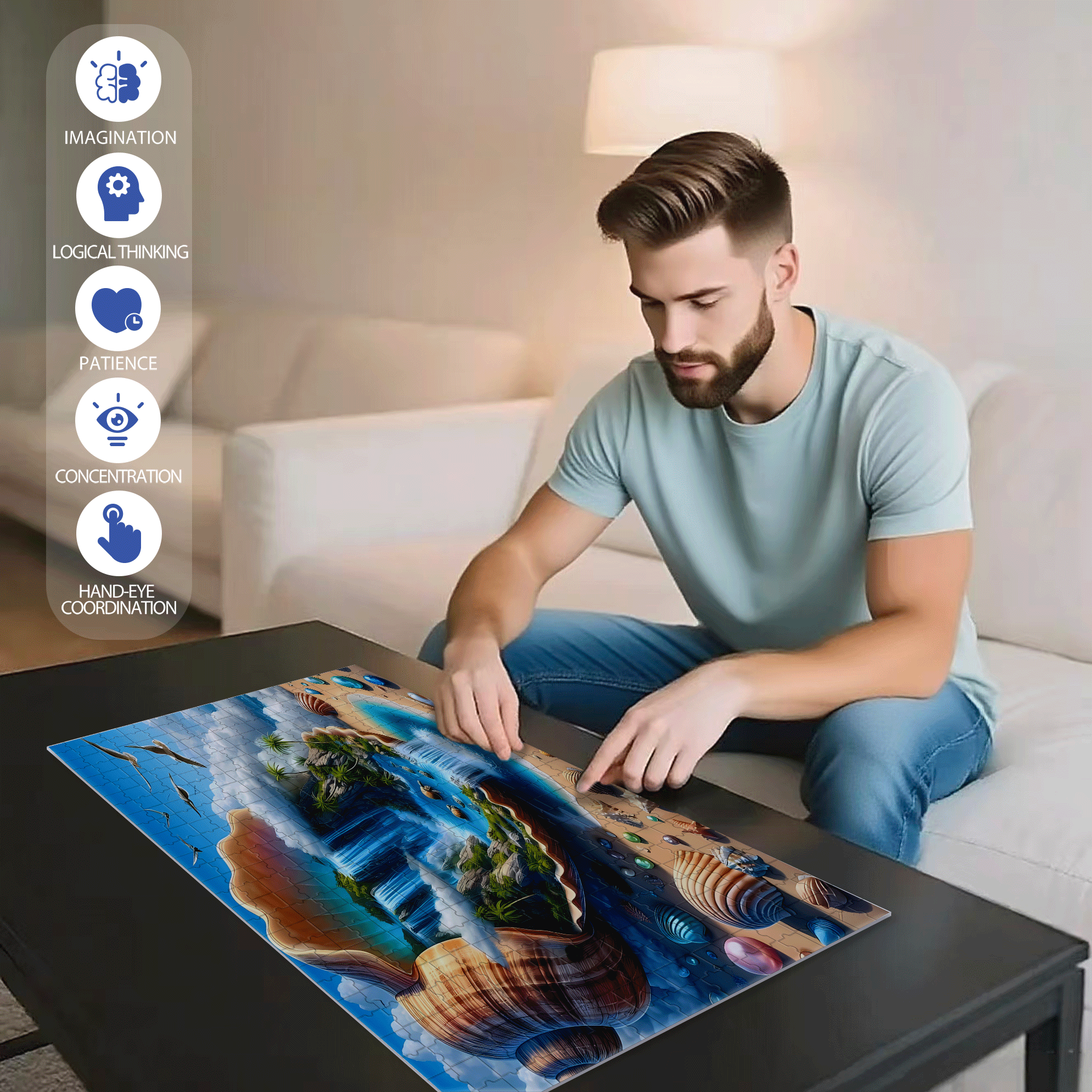 Seashell Paradise 500pcs/1000pcs Jigsaw Puzzle, Scratch-Resistant, Interactive Family Game & Brain-Boosting DIY Decor, Perfect for Halloween, Christmas & New Year Gifts, Family Puzzle Game