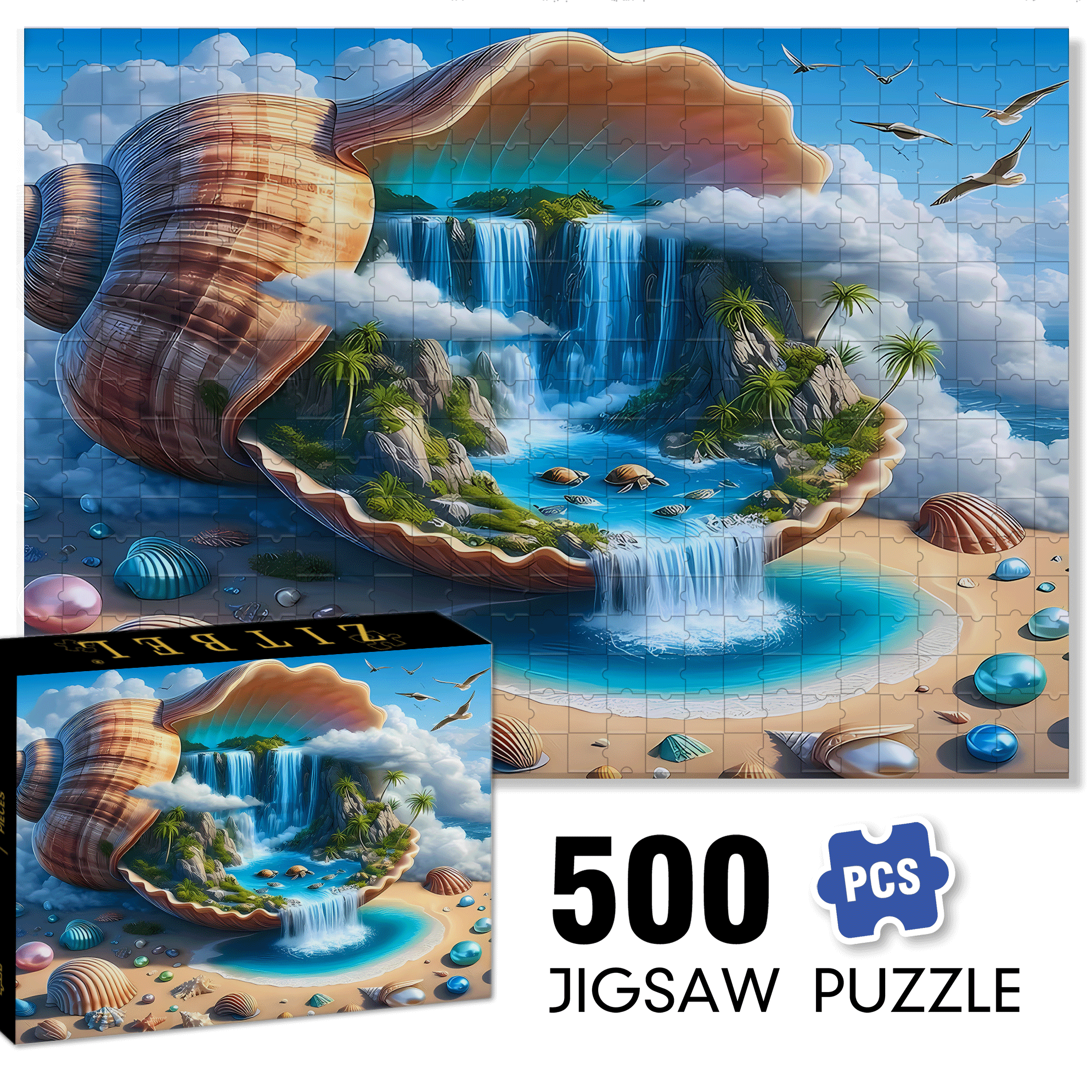 Seashell Paradise 500pcs/1000pcs Jigsaw Puzzle, Scratch-Resistant, Interactive Family Game & Brain-Boosting DIY Decor, Perfect for Halloween, Christmas & New Year Gifts, Family Puzzle Game