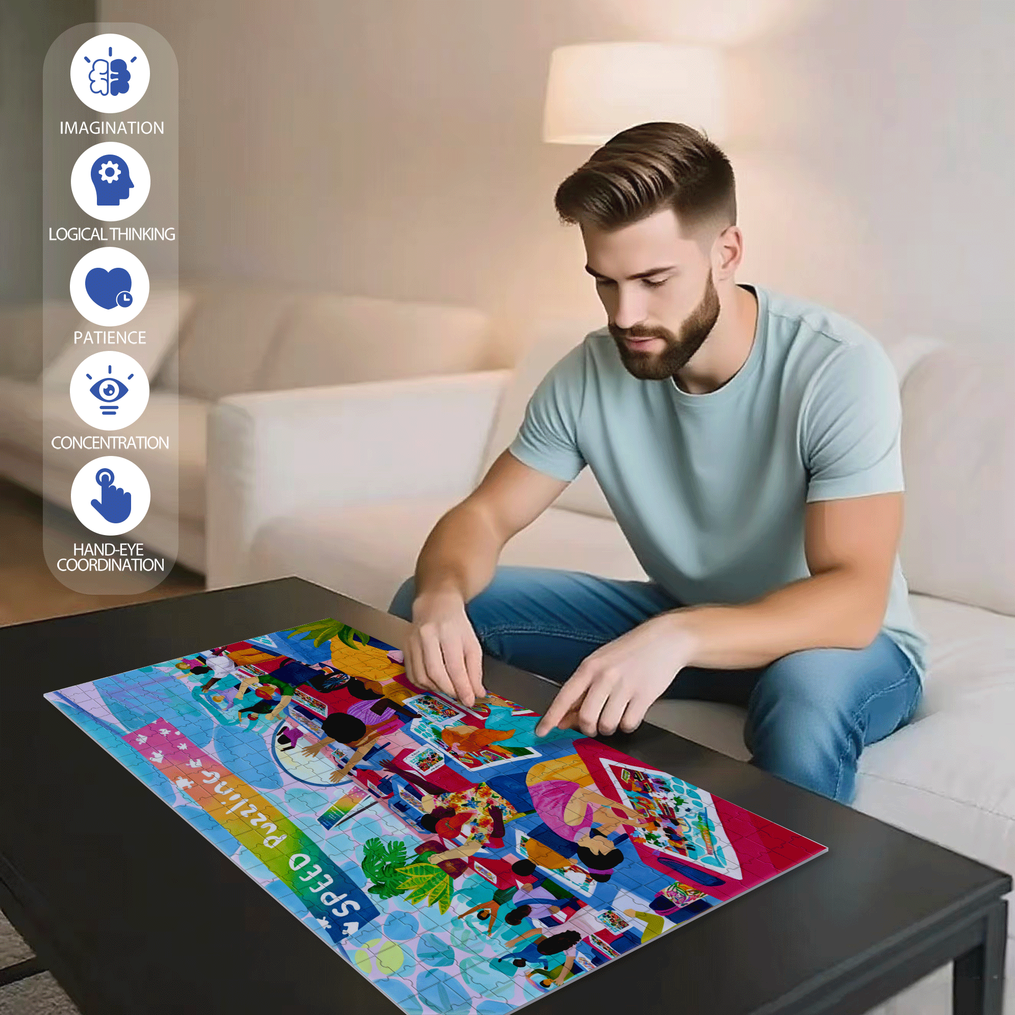 Speed Puzzling 500pcs/1000pcs Jigsaw Puzzle, Scratch-Resistant, Interactive Family Game & Brain-Boosting DIY Decor, Perfect for Halloween, Christmas & New Year Gifts, Family Puzzle Game