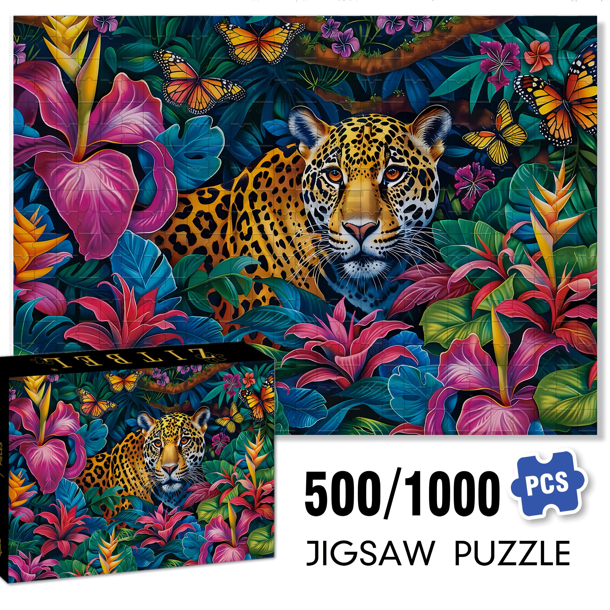 The Cheetah Attacks 500pcs/1000pcs Jigsaw Puzzle, Scratch-Resistant, Interactive Family Game & Brain-Boosting DIY Decor, Perfect for Halloween, Christmas & New Year Gifts, Family Puzzle Game
