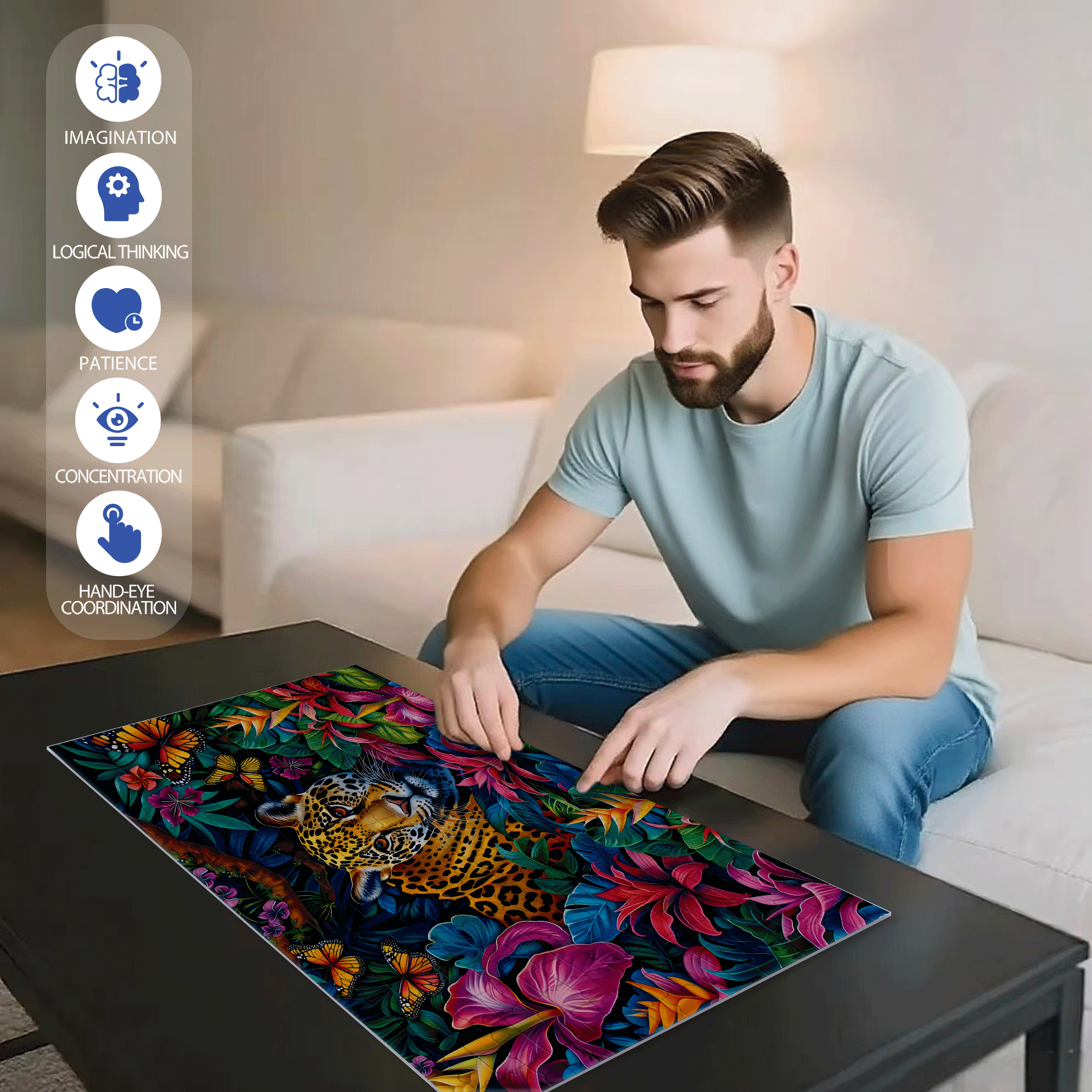 The Cheetah Attacks 500pcs/1000pcs Jigsaw Puzzle, Scratch-Resistant, Interactive Family Game & Brain-Boosting DIY Decor, Perfect for Halloween, Christmas & New Year Gifts, Family Puzzle Game