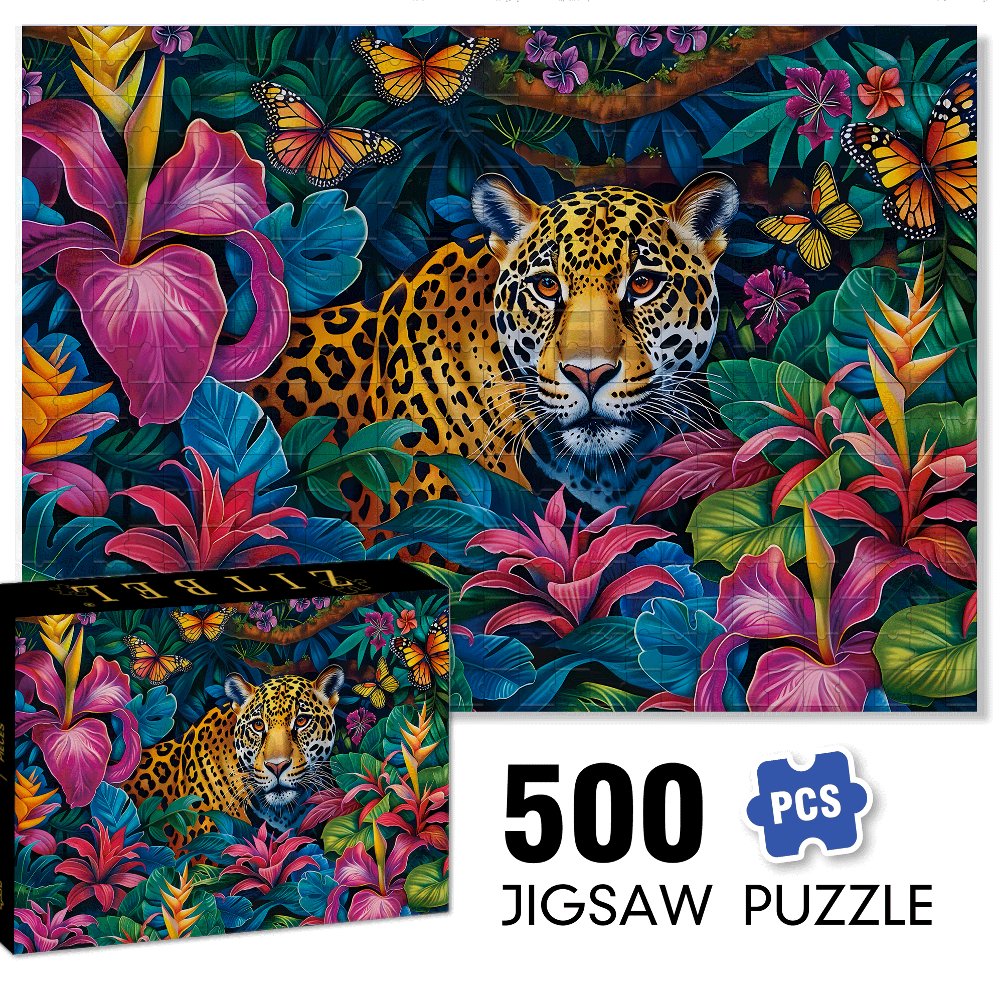 The Cheetah Attacks 500pcs/1000pcs Jigsaw Puzzle, Scratch-Resistant, Interactive Family Game & Brain-Boosting DIY Decor, Perfect for Halloween, Christmas & New Year Gifts, Family Puzzle Game