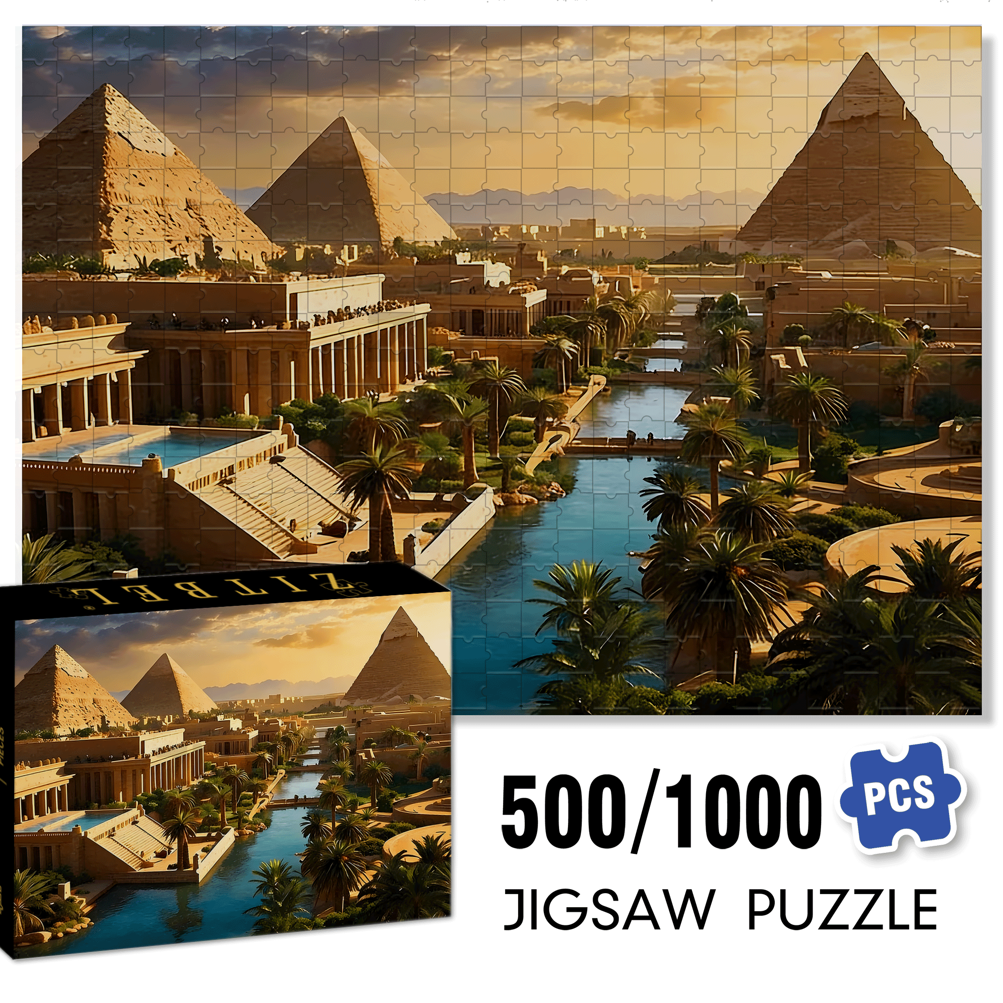 The Egyptian Pyramids 500pcs/1000pcs Jigsaw Puzzle, Scratch-Resistant, Interactive Family Game & Brain-Boosting DIY Decor, Perfect for Halloween, Christmas & New Year Gifts, Family Puzzle Game