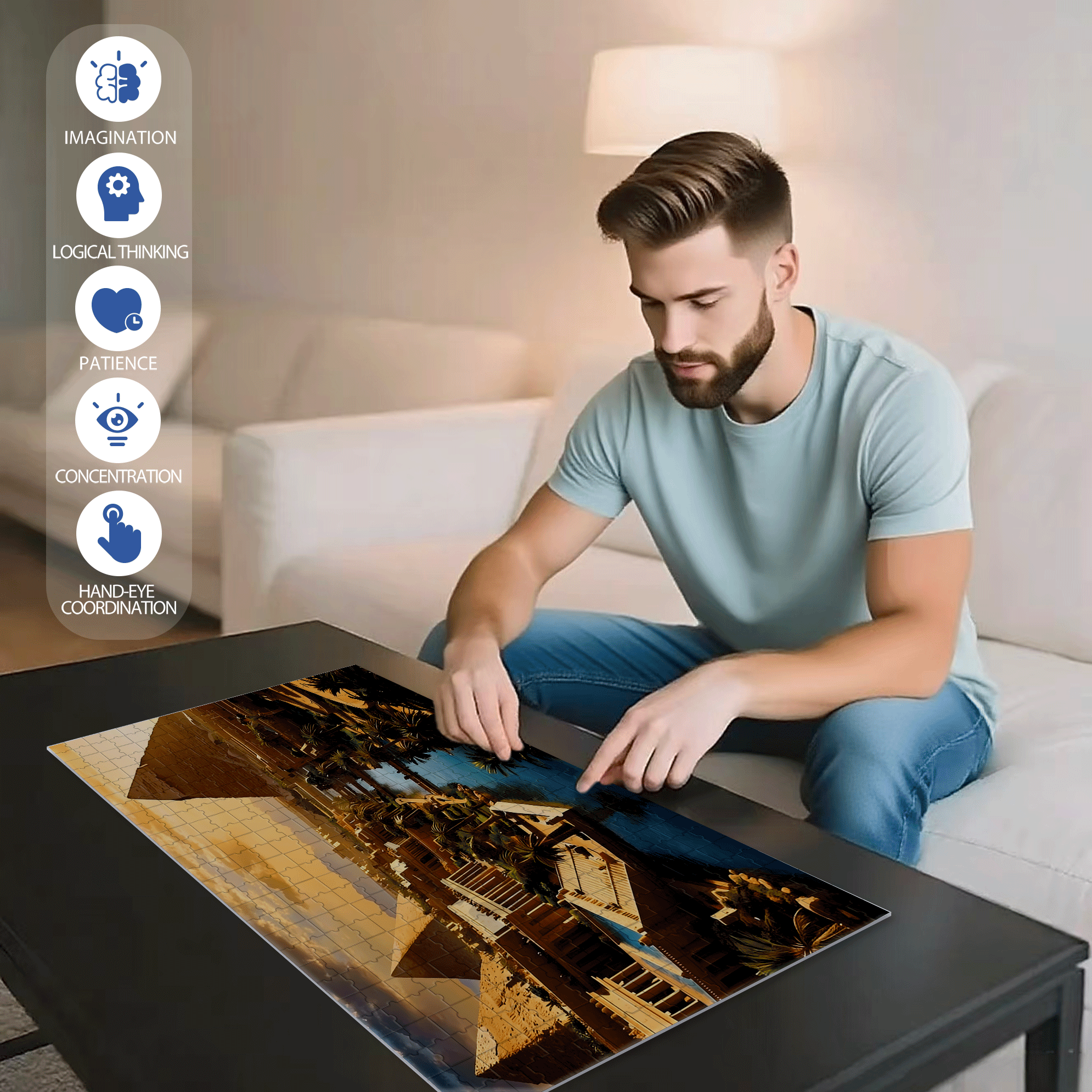 The Egyptian Pyramids 500pcs/1000pcs Jigsaw Puzzle, Scratch-Resistant, Interactive Family Game & Brain-Boosting DIY Decor, Perfect for Halloween, Christmas & New Year Gifts, Family Puzzle Game