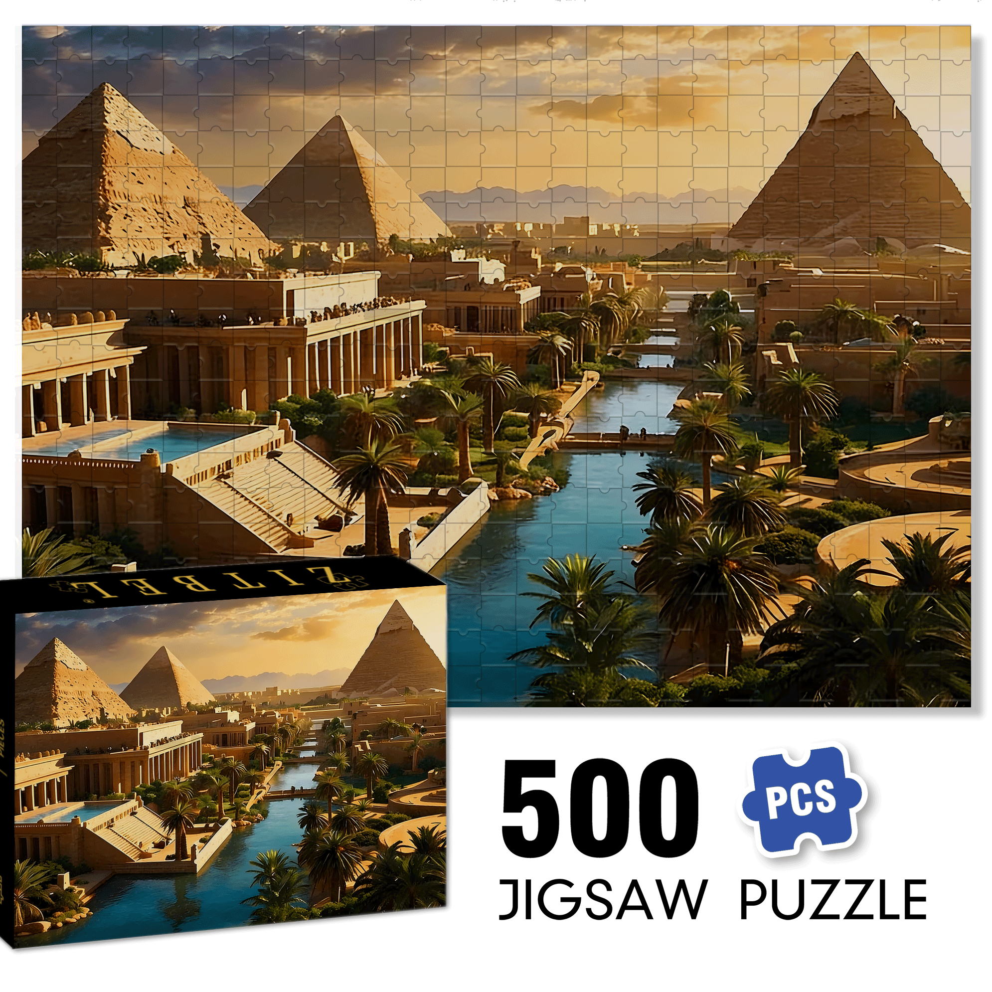 The Egyptian Pyramids 500pcs/1000pcs Jigsaw Puzzle, Scratch-Resistant, Interactive Family Game & Brain-Boosting DIY Decor, Perfect for Halloween, Christmas & New Year Gifts, Family Puzzle Game