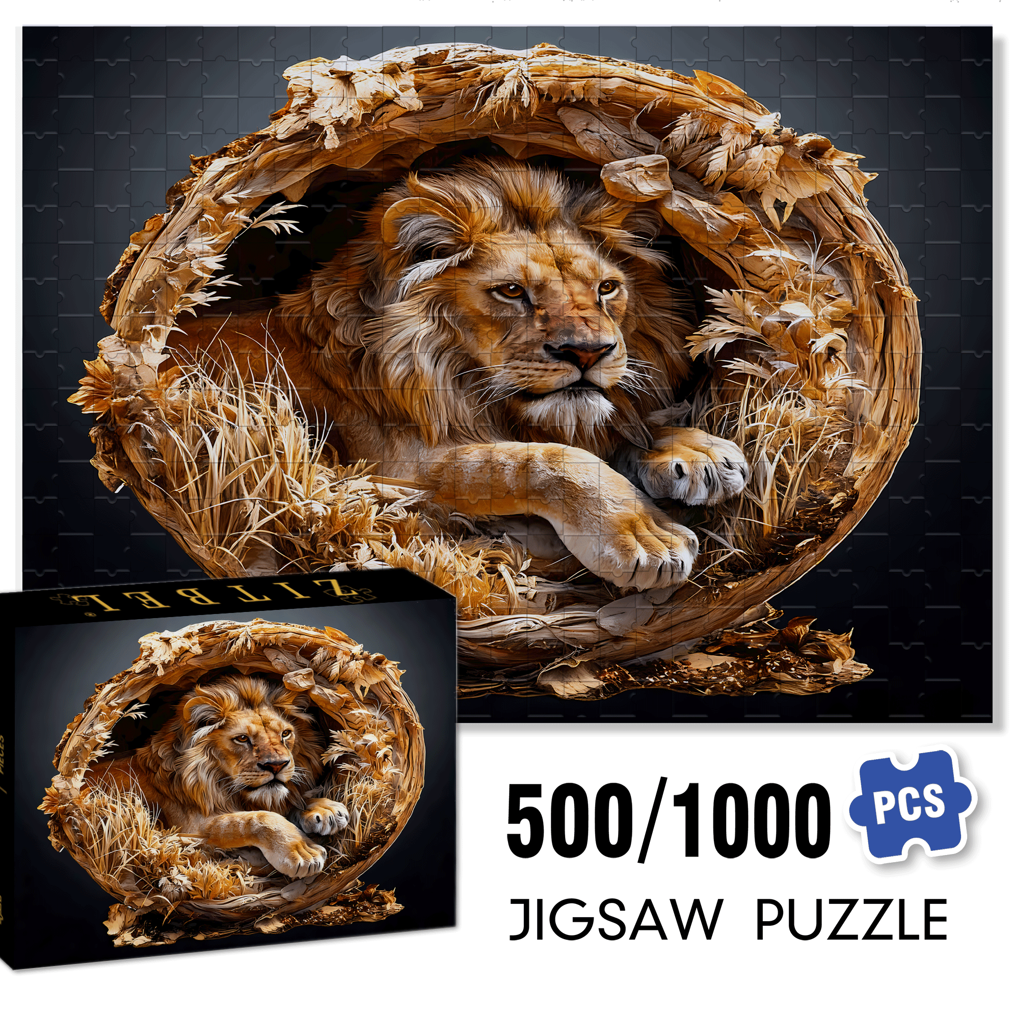 Unique Male Lion 500pcs/1000pcs Jigsaw Puzzle, Scratch-Resistant, Interactive Family Game & Brain-Boosting DIY Decor, Perfect for Halloween, Christmas & New Year Gifts, Family Puzzle Game