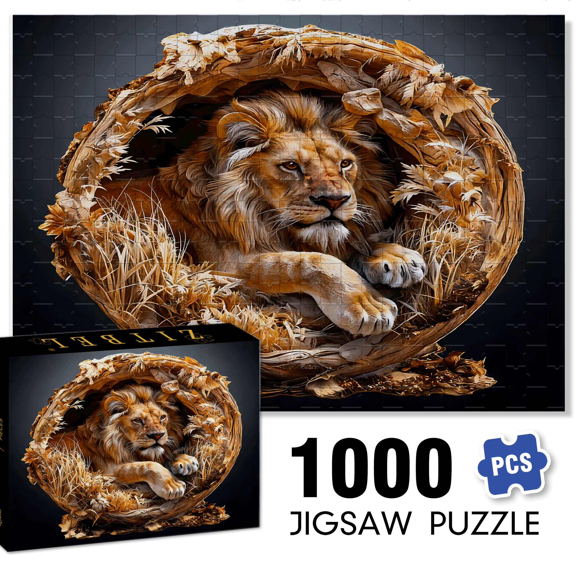 Unique Male Lion 500pcs/1000pcs Jigsaw Puzzle, Scratch-Resistant, Interactive Family Game & Brain-Boosting DIY Decor, Perfect for Halloween, Christmas & New Year Gifts, Family Puzzle Game