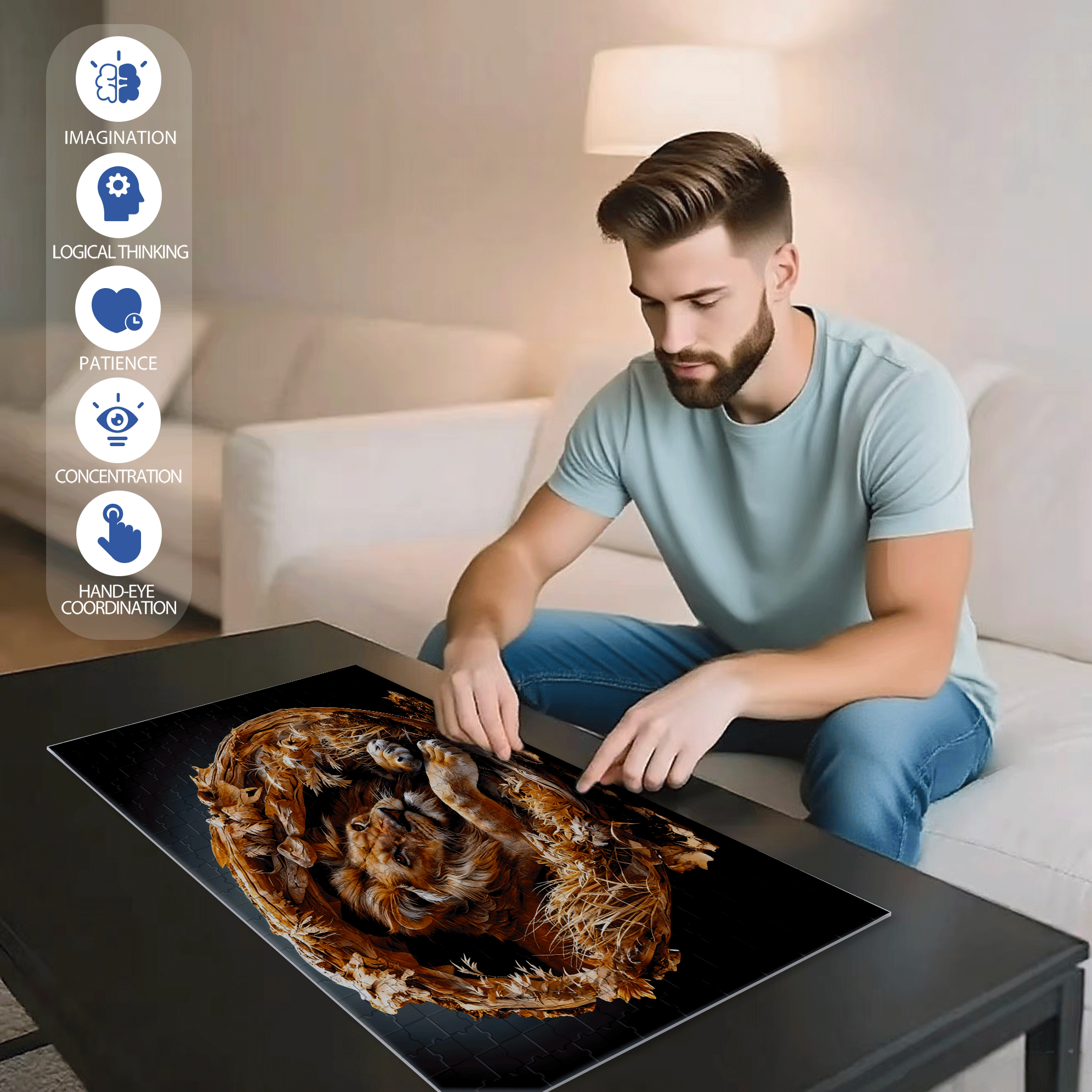 Unique Male Lion 500pcs/1000pcs Jigsaw Puzzle, Scratch-Resistant, Interactive Family Game & Brain-Boosting DIY Decor, Perfect for Halloween, Christmas & New Year Gifts, Family Puzzle Game
