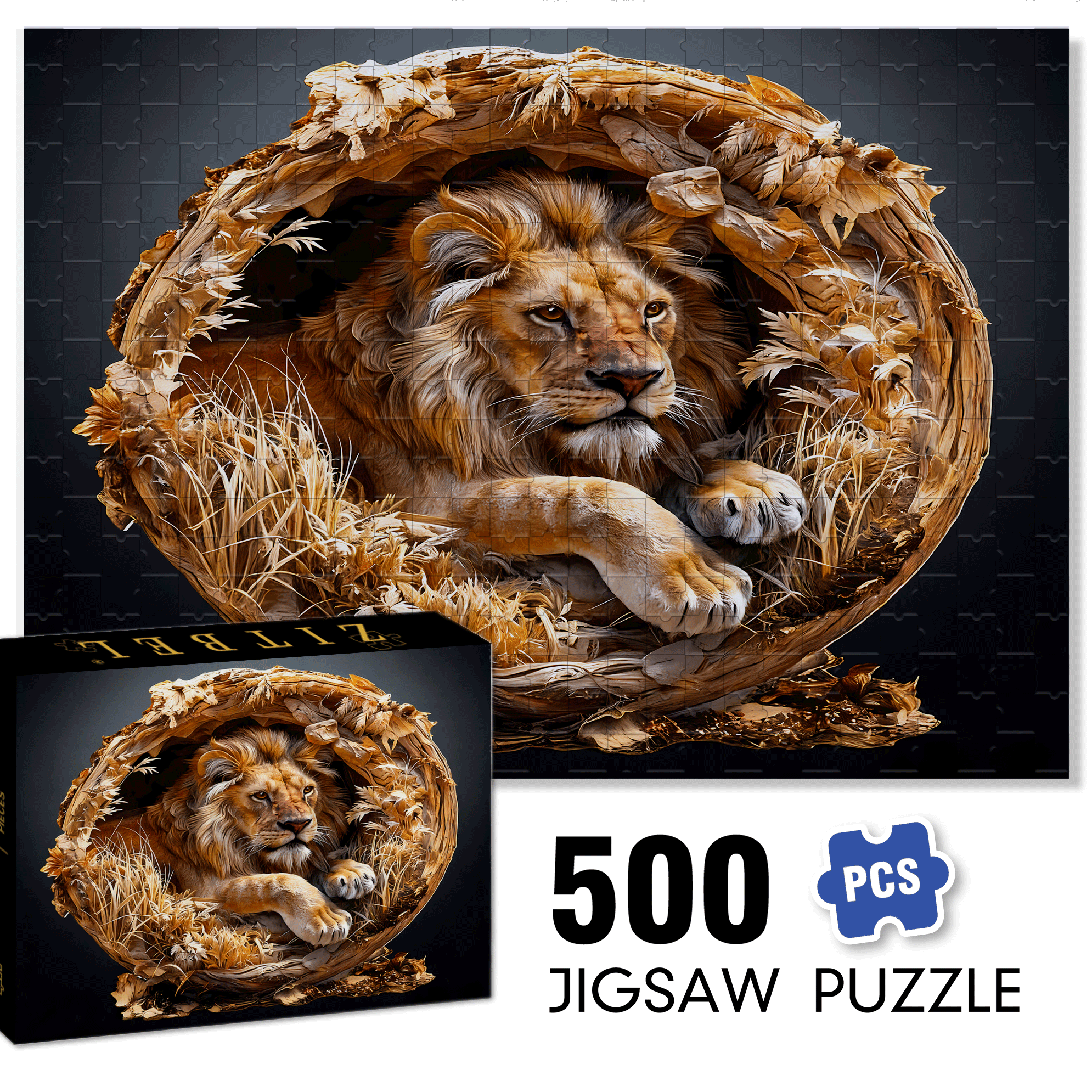 Unique Male Lion 500pcs/1000pcs Jigsaw Puzzle, Scratch-Resistant, Interactive Family Game & Brain-Boosting DIY Decor, Perfect for Halloween, Christmas & New Year Gifts, Family Puzzle Game