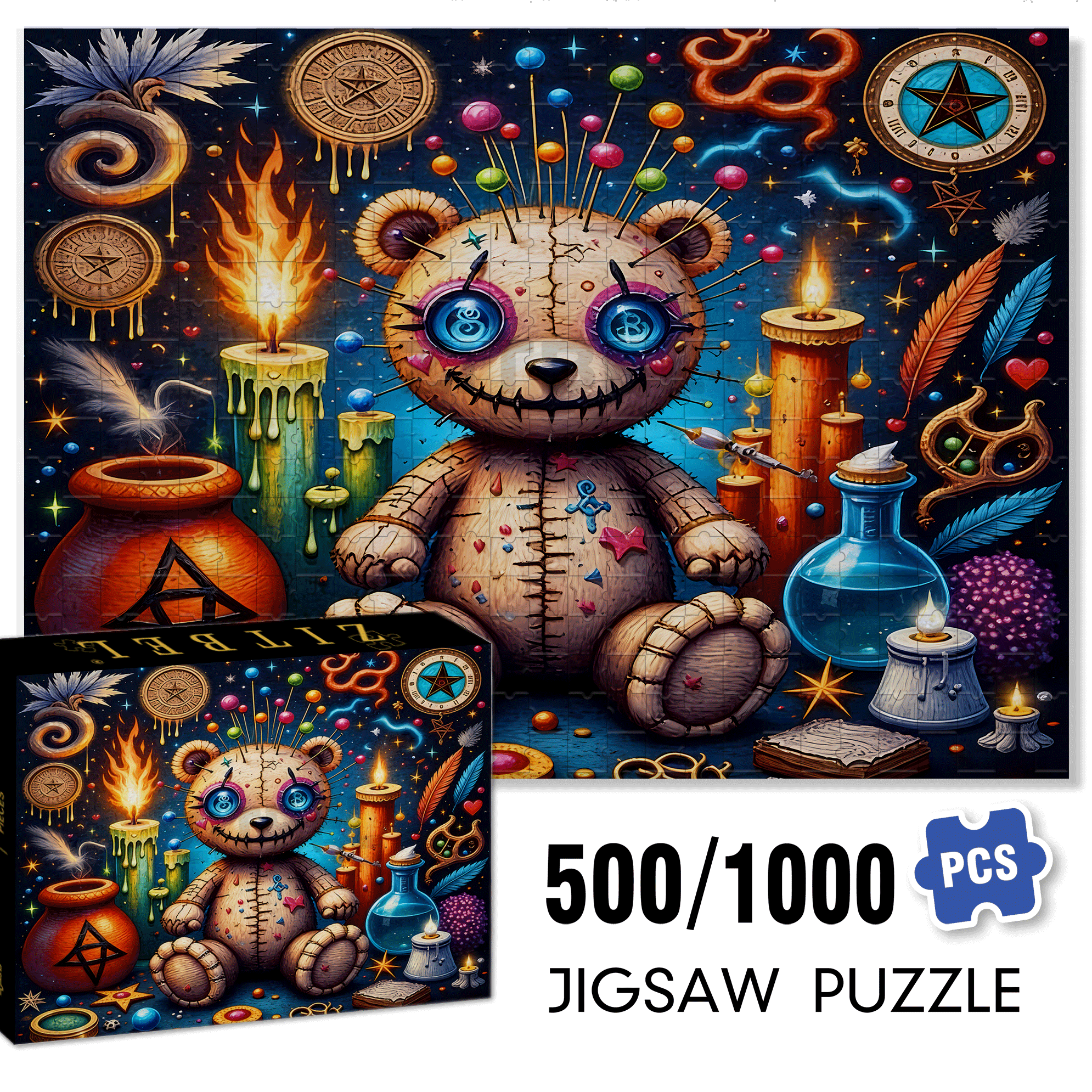 Voodoo Ritual 500pcs/1000pcs Jigsaw Puzzle, Scratch-Resistant, Interactive Family Game & Brain-Boosting DIY Decor, Perfect for Halloween, Christmas & New Year Gifts, Family Puzzle Game