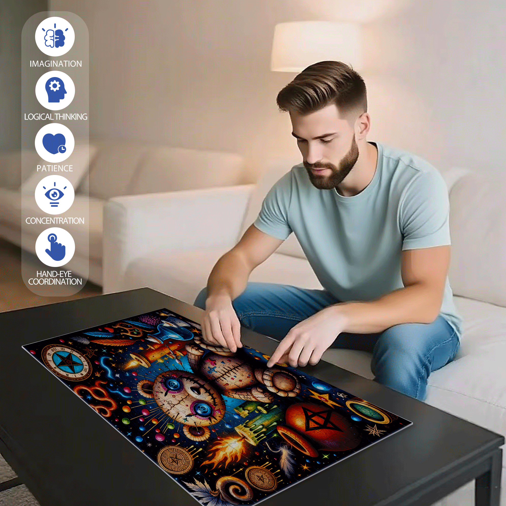 Voodoo Ritual 500pcs/1000pcs Jigsaw Puzzle, Scratch-Resistant, Interactive Family Game & Brain-Boosting DIY Decor, Perfect for Halloween, Christmas & New Year Gifts, Family Puzzle Game