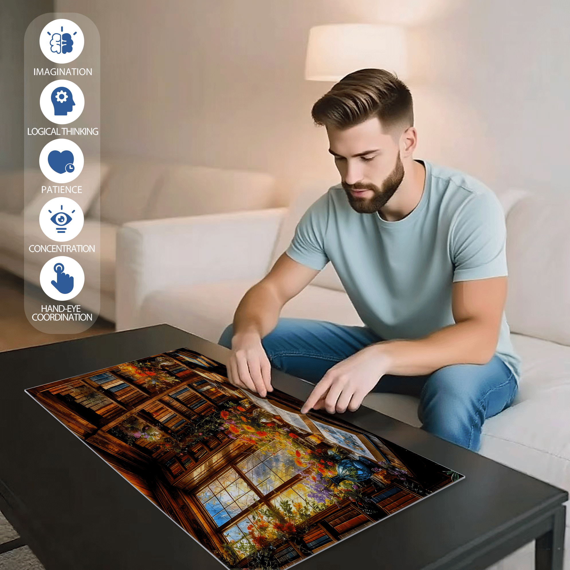 Warm Afternoon Sunshine 500pcs/1000pcs Jigsaw Puzzle, Scratch-Resistant, Interactive Family Game & Brain-Boosting DIY Decor, Perfect for Halloween, Christmas & New Year Gifts, Family Puzzle Game
