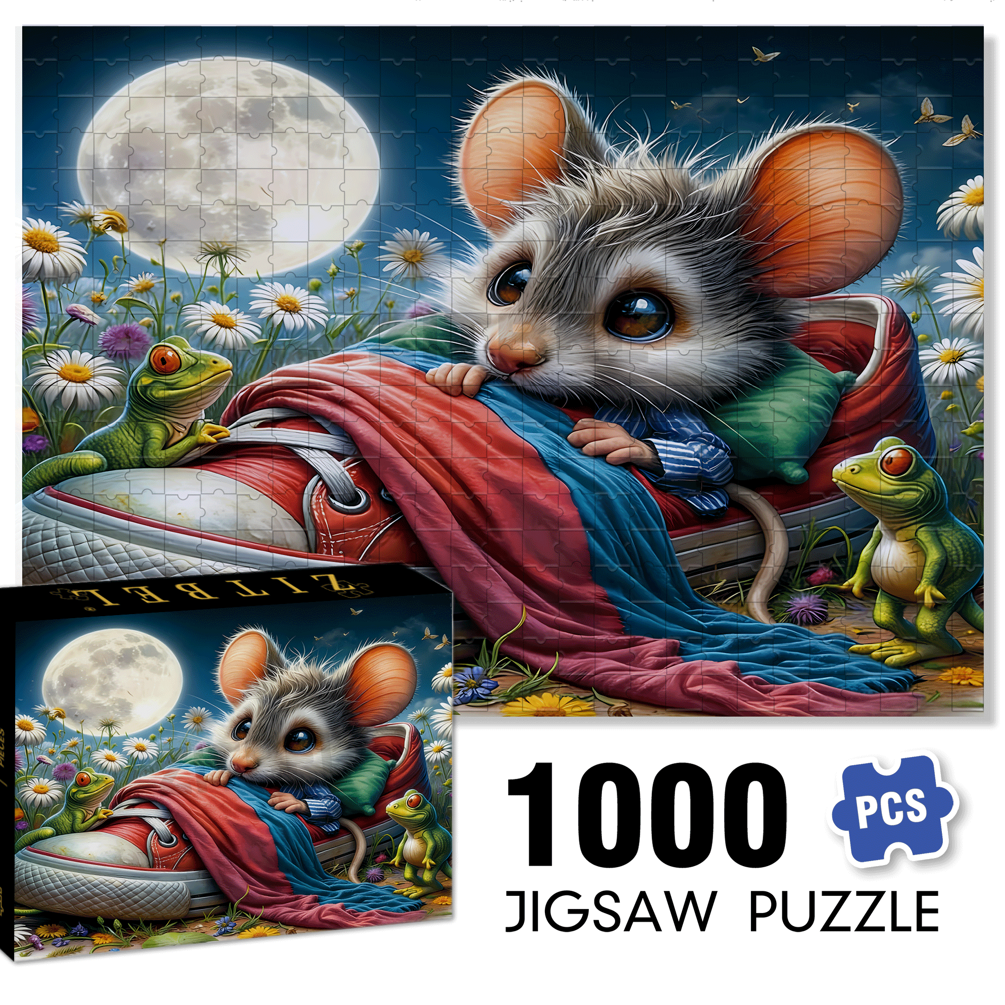 Whimsical Mouse Under the Moon 500pcs/1000pcs Jigsaw Puzzle, Scratch-Resistant, Interactive Family Game & Brain-Boosting DIY Decor, Perfect for Halloween, Christmas & New Year Gifts, Family Puzzle Game