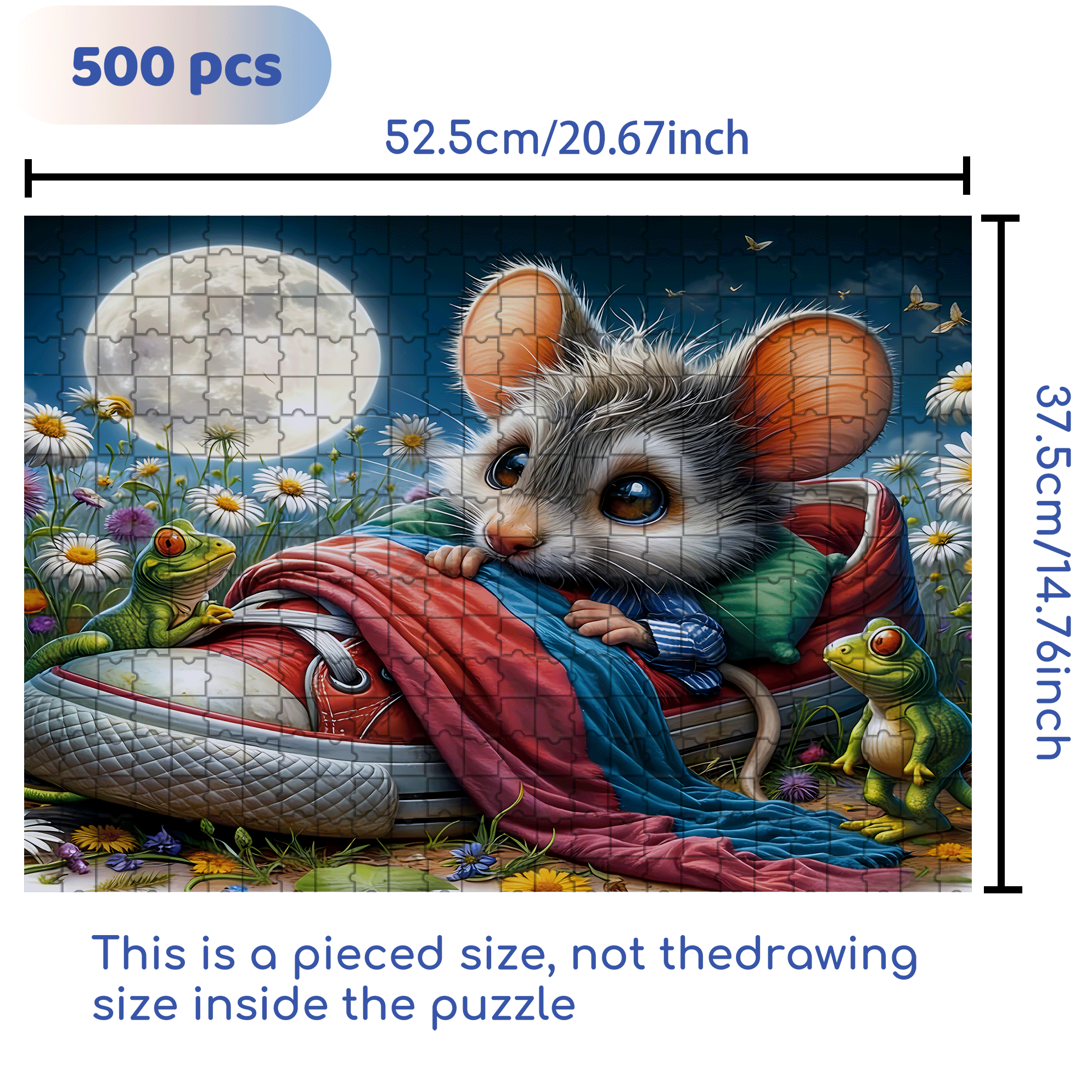 Whimsical Mouse Under the Moon 500pcs/1000pcs Jigsaw Puzzle, Scratch-Resistant, Interactive Family Game & Brain-Boosting DIY Decor, Perfect for Halloween, Christmas & New Year Gifts, Family Puzzle Game