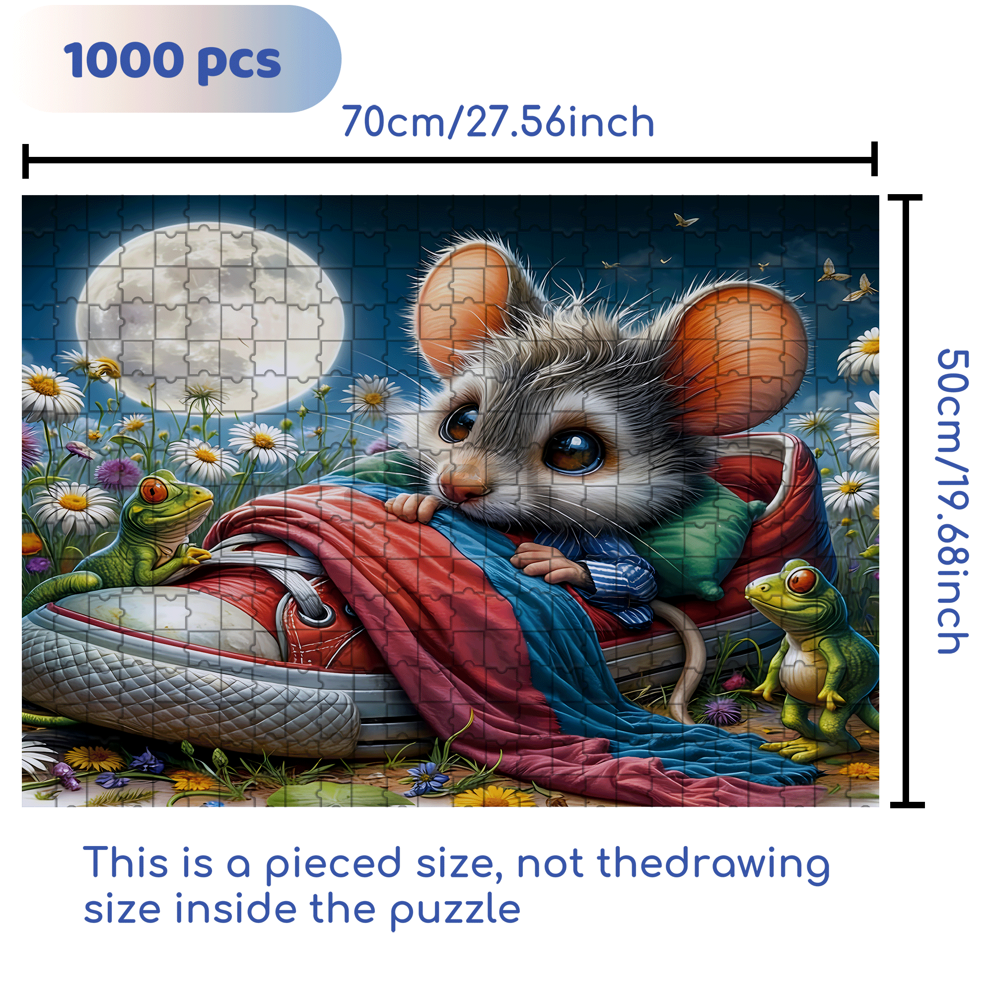 Whimsical Mouse Under the Moon 500pcs/1000pcs Jigsaw Puzzle, Scratch-Resistant, Interactive Family Game & Brain-Boosting DIY Decor, Perfect for Halloween, Christmas & New Year Gifts, Family Puzzle Game