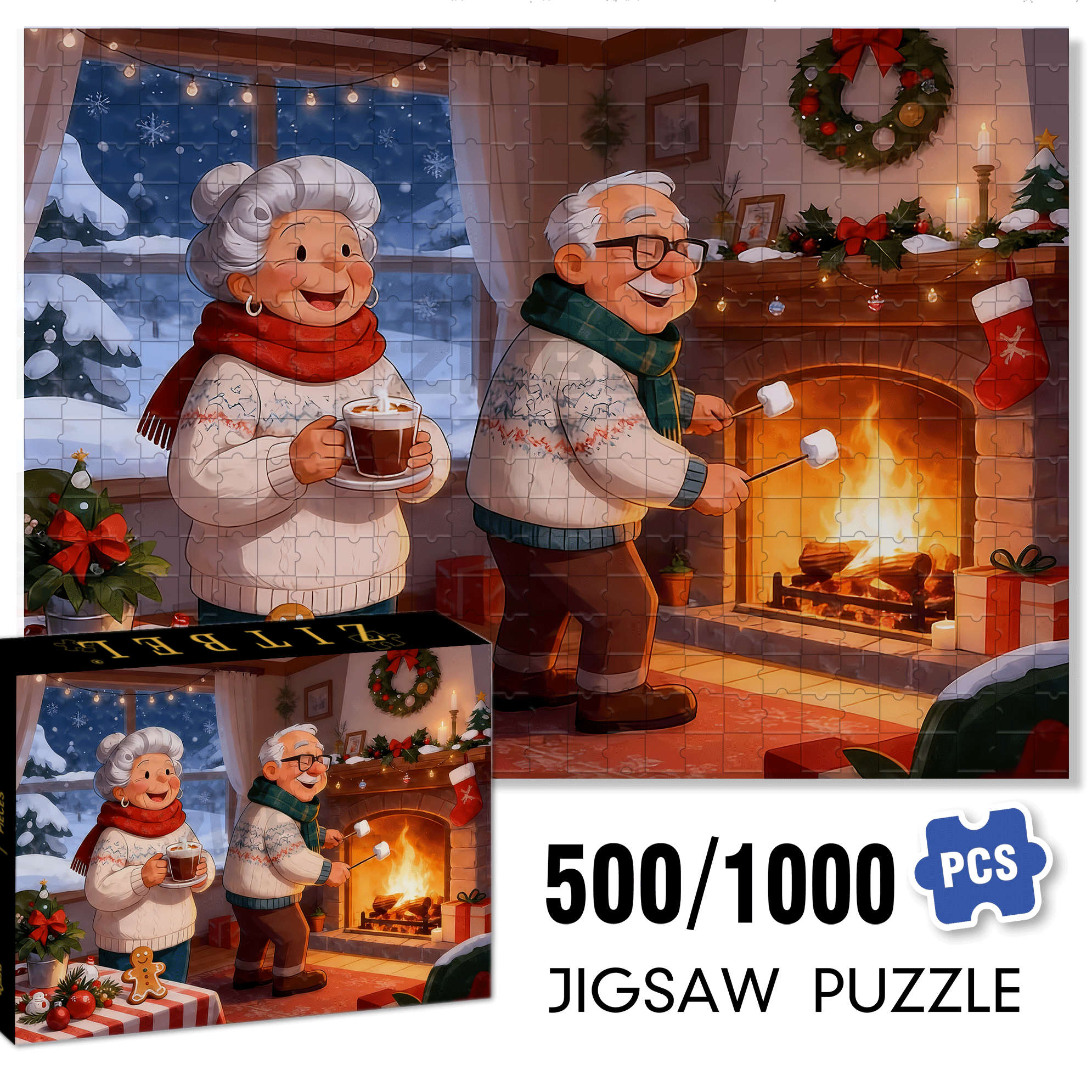 Winter Christmas 500pcs/1000pcs Jigsaw Puzzle, Scratch-Resistant, Interactive Family Game & Brain-Boosting DIY Decor, Perfect for Halloween, Christmas & New Year Gifts, Family Puzzle Game