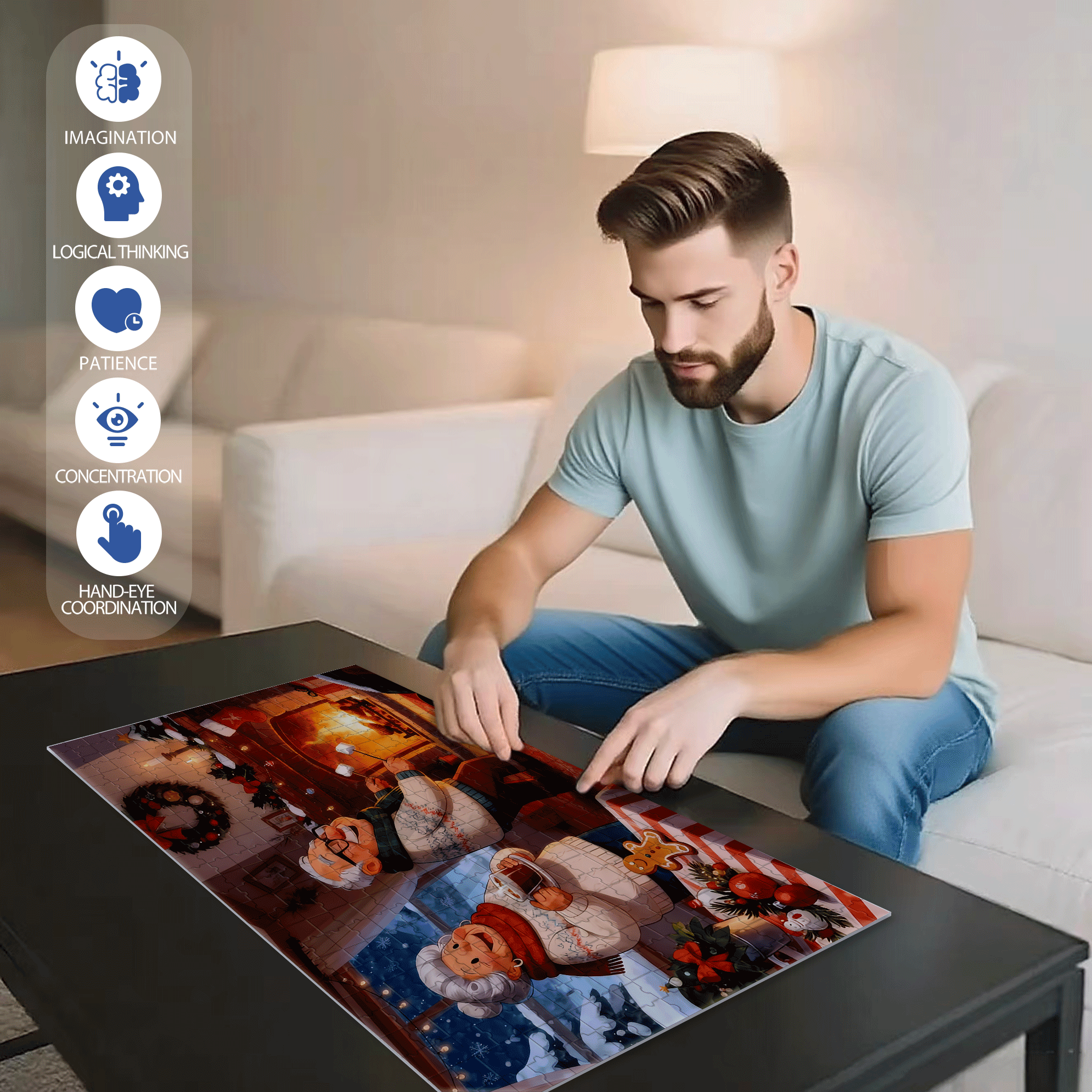 Winter Christmas 500pcs/1000pcs Jigsaw Puzzle, Scratch-Resistant, Interactive Family Game & Brain-Boosting DIY Decor, Perfect for Halloween, Christmas & New Year Gifts, Family Puzzle Game