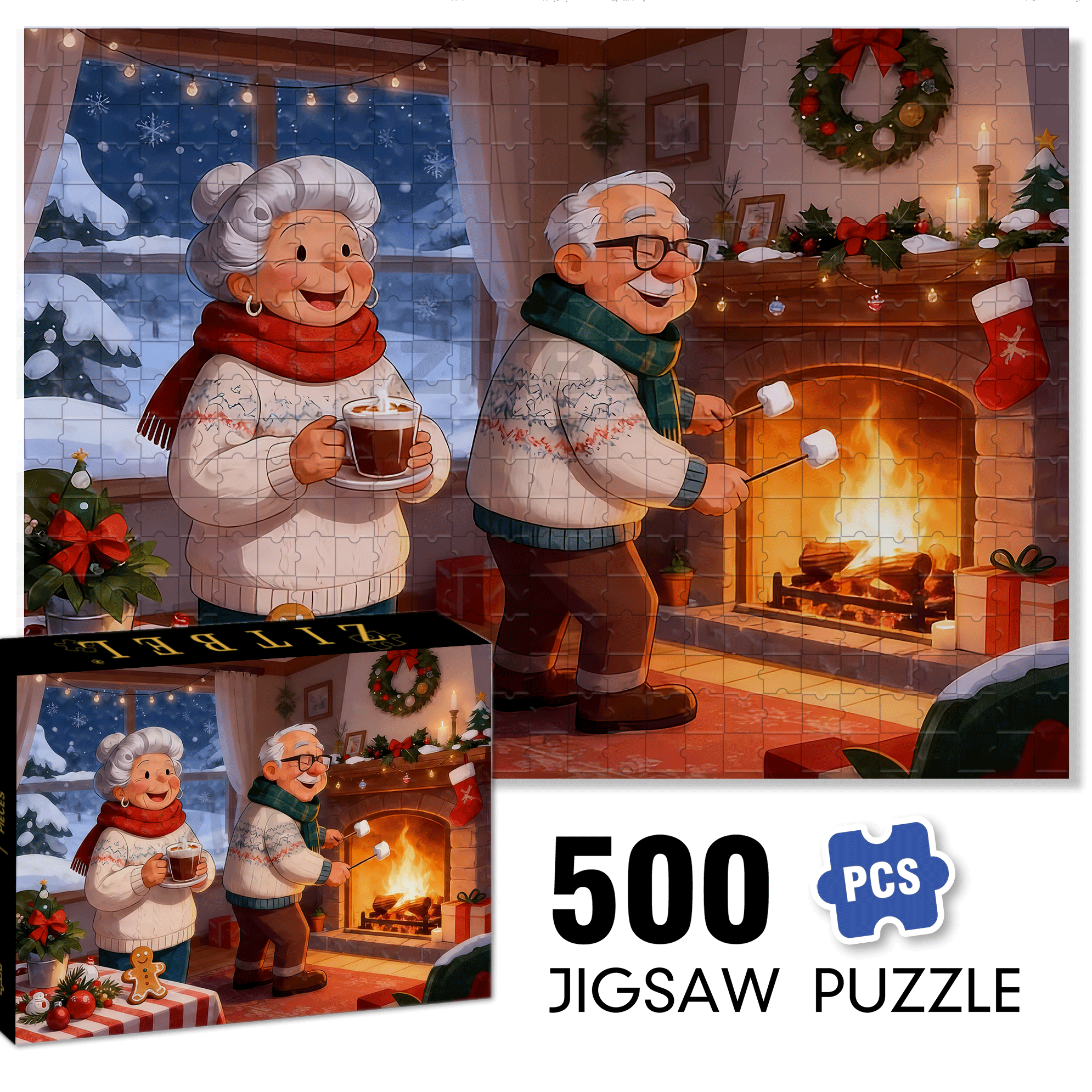 Winter Christmas 500pcs/1000pcs Jigsaw Puzzle, Scratch-Resistant, Interactive Family Game & Brain-Boosting DIY Decor, Perfect for Halloween, Christmas & New Year Gifts, Family Puzzle Game