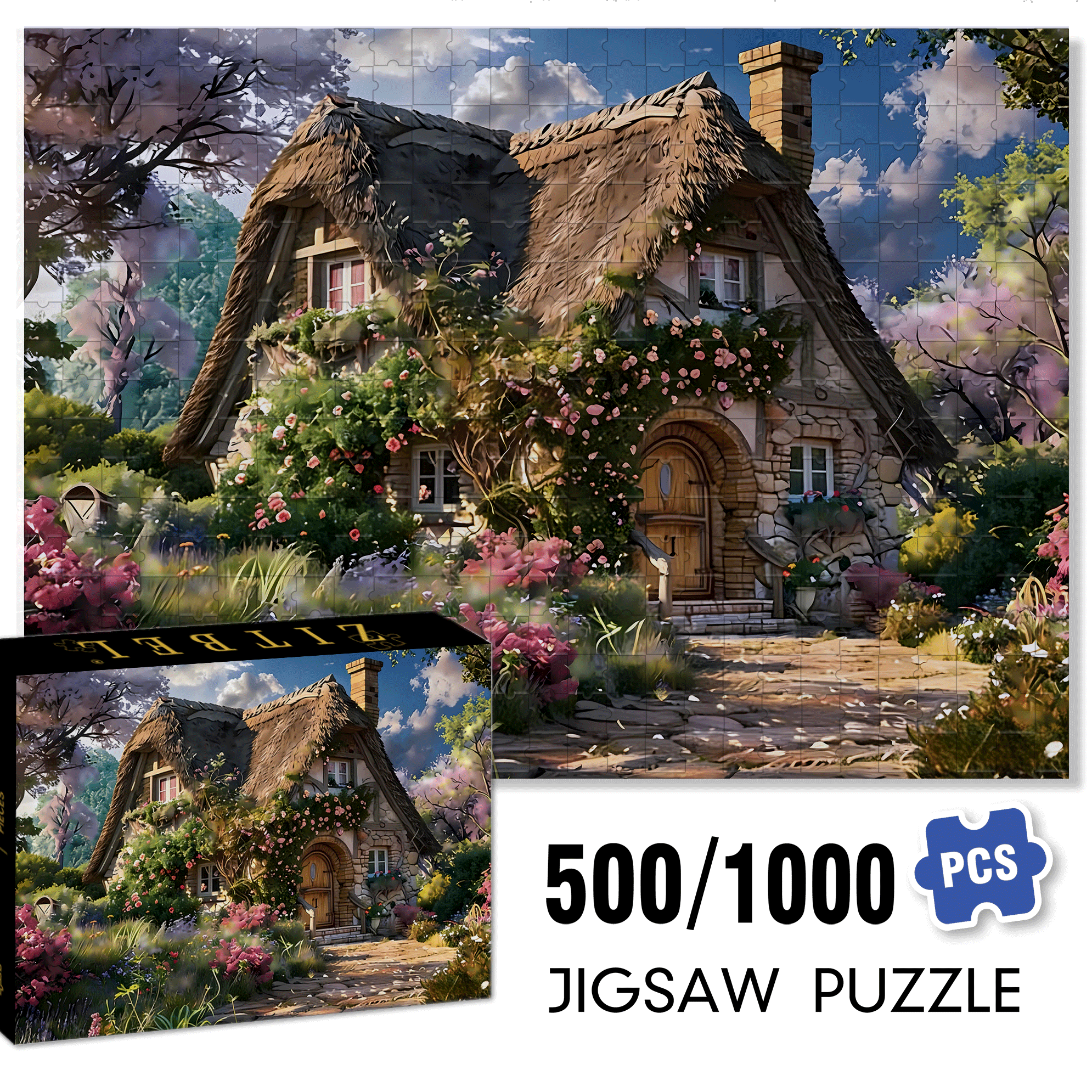 Wrapped Cottage 500pcs/1000pcs Jigsaw Puzzle, Scratch-Resistant, Interactive Family Game & Brain-Boosting DIY Decor, Perfect for Halloween, Christmas & New Year Gifts, Family Puzzle Game