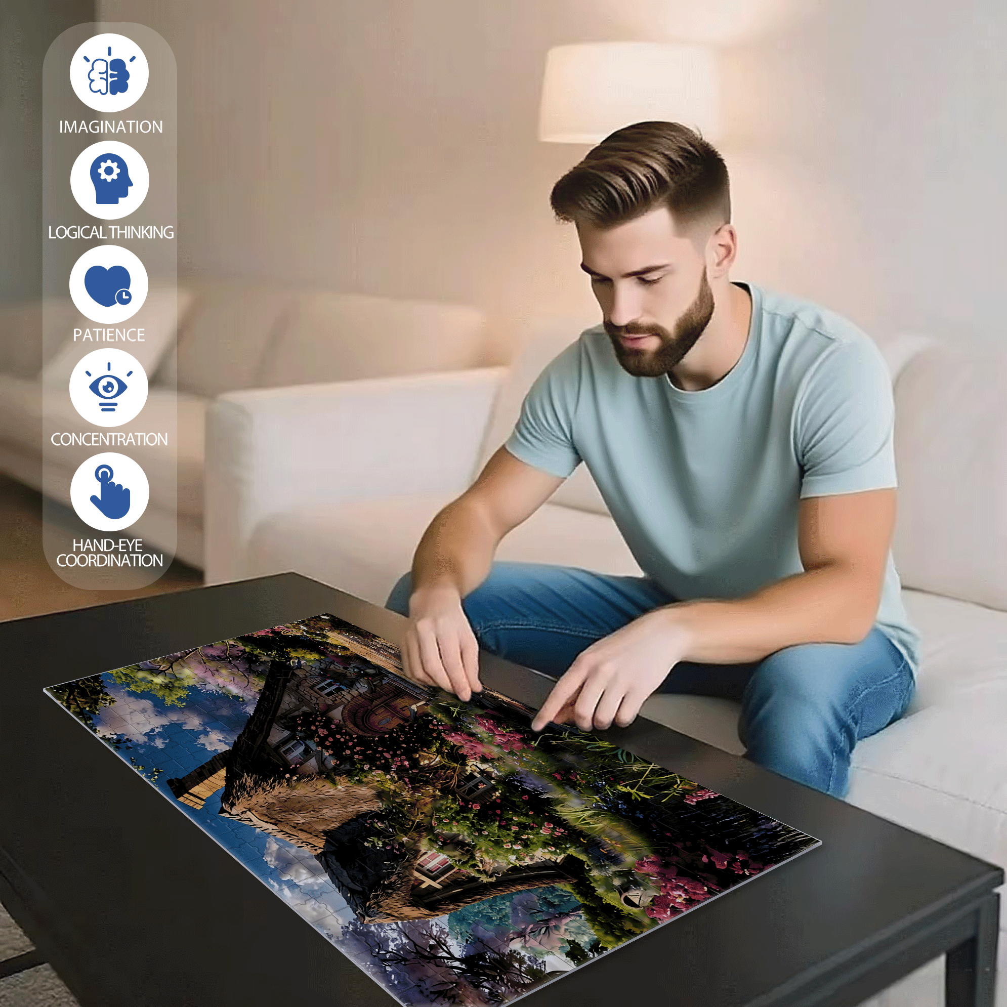 Wrapped Cottage 500pcs/1000pcs Jigsaw Puzzle, Scratch-Resistant, Interactive Family Game & Brain-Boosting DIY Decor, Perfect for Halloween, Christmas & New Year Gifts, Family Puzzle Game