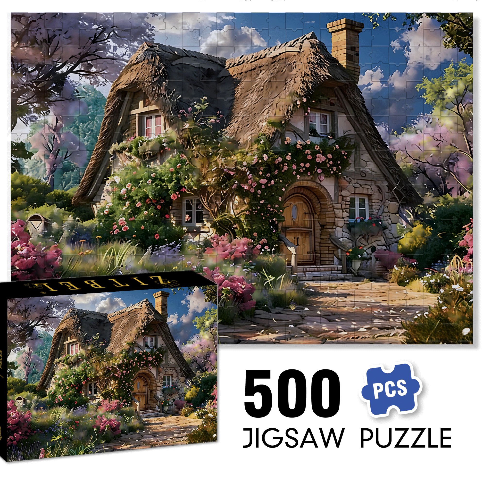Wrapped Cottage 500pcs/1000pcs Jigsaw Puzzle, Scratch-Resistant, Interactive Family Game & Brain-Boosting DIY Decor, Perfect for Halloween, Christmas & New Year Gifts, Family Puzzle Game