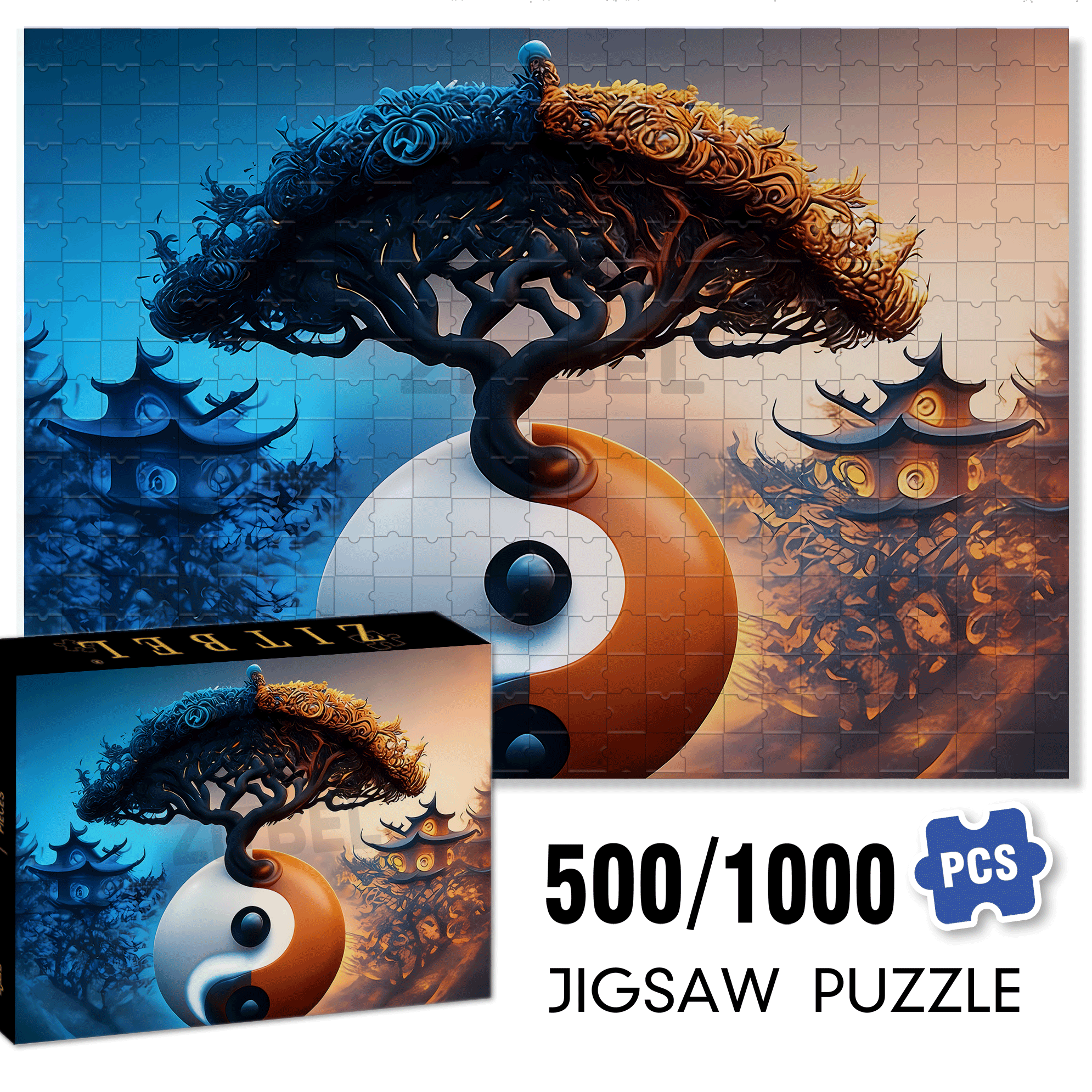 Yin And Yang Poles 500pcs/1000pcs Jigsaw Puzzle, Scratch-Resistant, Interactive Family Game & Brain-Boosting DIY Decor, Perfect for Halloween, Christmas & New Year Gifts, Family Puzzle Game
