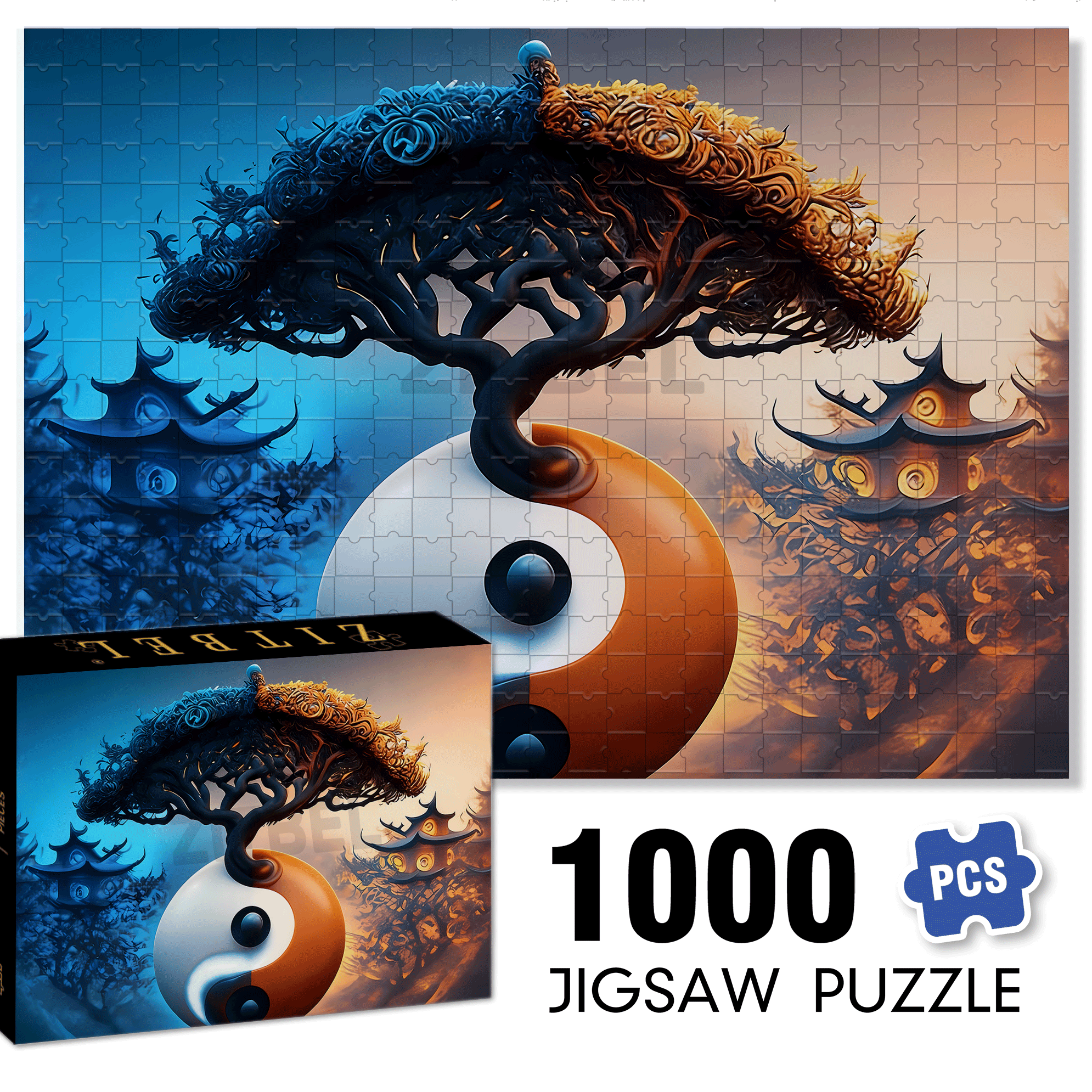 Yin And Yang Poles 500pcs/1000pcs Jigsaw Puzzle, Scratch-Resistant, Interactive Family Game & Brain-Boosting DIY Decor, Perfect for Halloween, Christmas & New Year Gifts, Family Puzzle Game