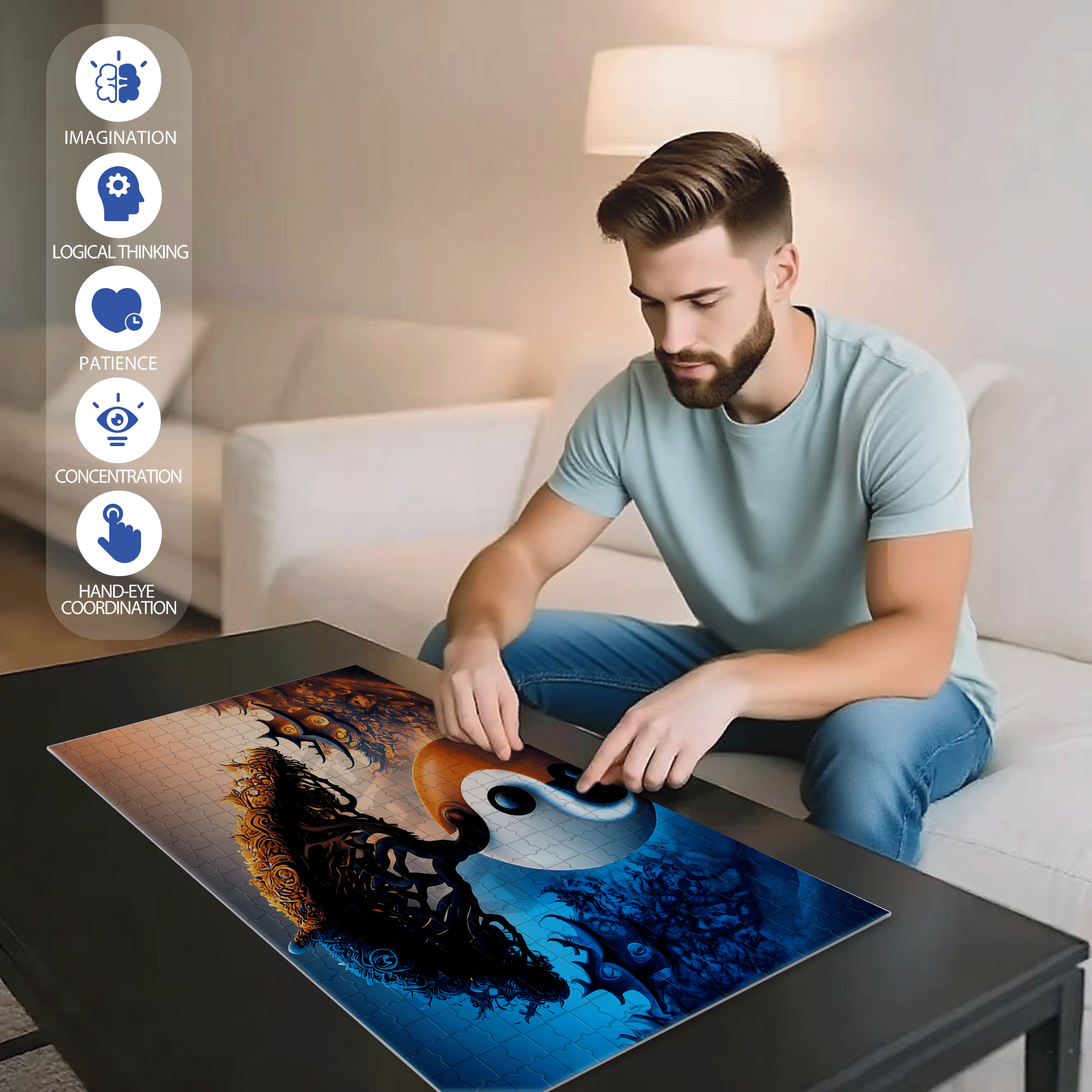 Yin And Yang Poles 500pcs/1000pcs Jigsaw Puzzle, Scratch-Resistant, Interactive Family Game & Brain-Boosting DIY Decor, Perfect for Halloween, Christmas & New Year Gifts, Family Puzzle Game