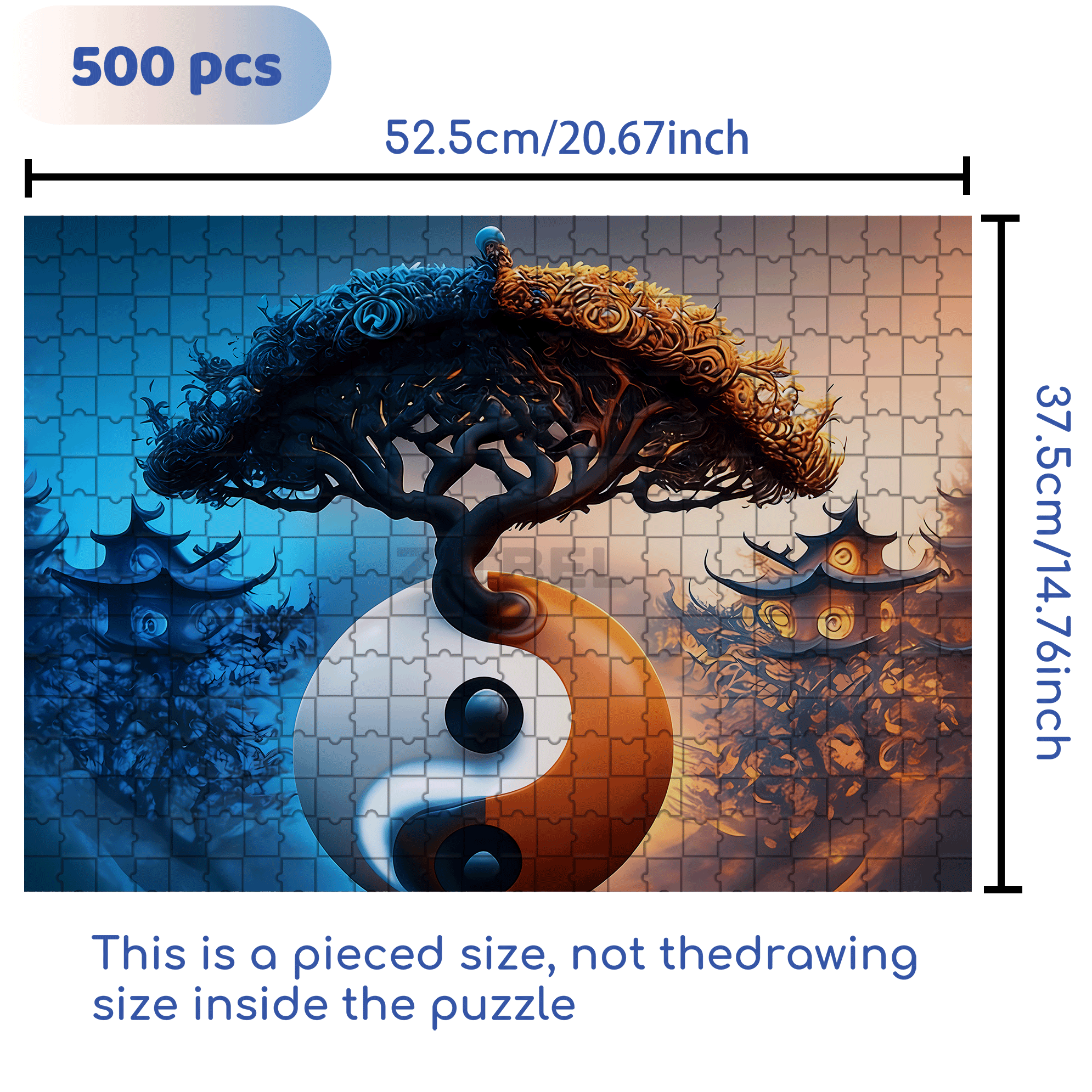 Yin And Yang Poles 500pcs/1000pcs Jigsaw Puzzle, Scratch-Resistant, Interactive Family Game & Brain-Boosting DIY Decor, Perfect for Halloween, Christmas & New Year Gifts, Family Puzzle Game