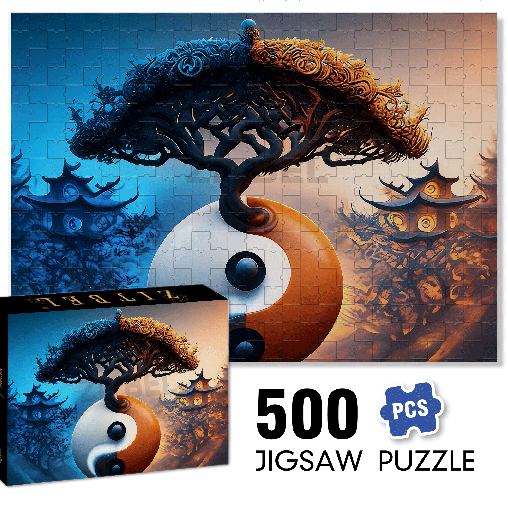 Yin And Yang Poles 500pcs/1000pcs Jigsaw Puzzle, Scratch-Resistant, Interactive Family Game & Brain-Boosting DIY Decor, Perfect for Halloween, Christmas & New Year Gifts, Family Puzzle Game