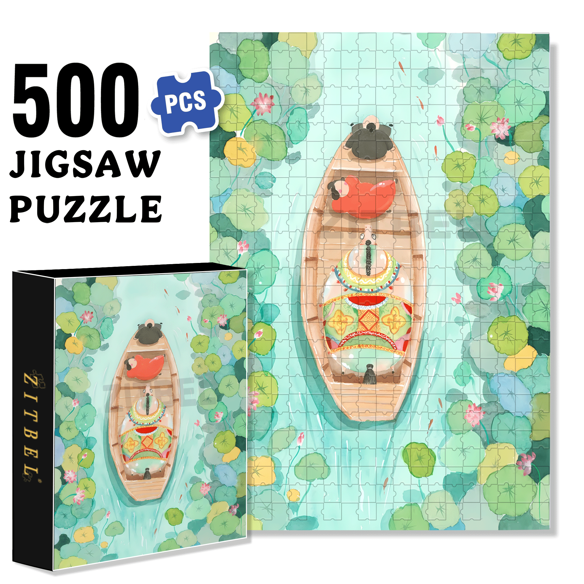 A Fat Horse On The Boat 500pcs/1000pcs Jigsaw Puzzle, Scratch-Resistant, Interactive Family Game & Brain-Boosting DIY Decor, Perfect for Halloween, Christmas & New Year Gifts, Family Puzzle Game