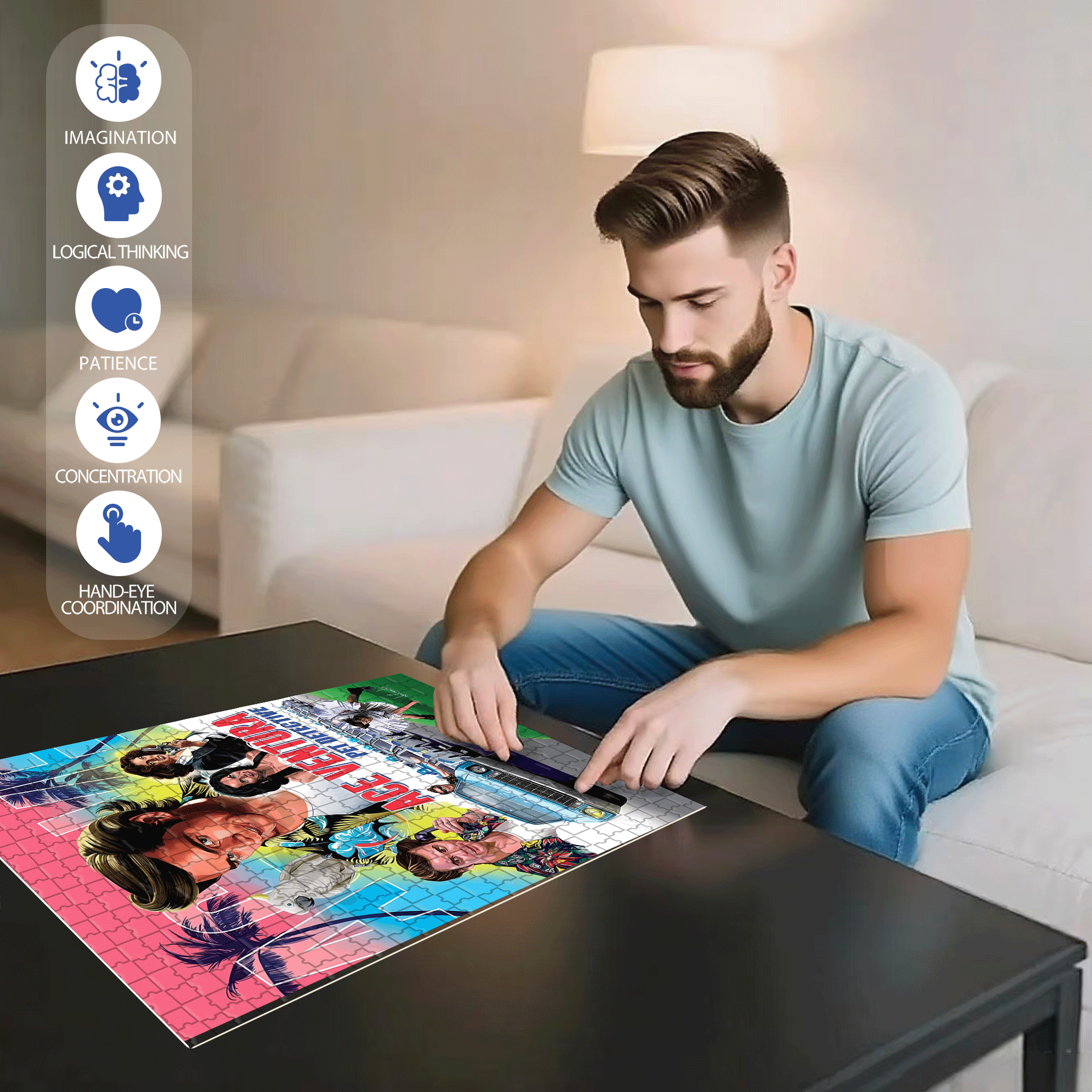 Ace Ventura 500pcs/1000pcs Jigsaw Puzzle, Scratch-Resistant, Interactive Family Game & Brain-Boosting DIY Decor, Perfect for Halloween, Christmas & New Year Gifts, Family Puzzle Game
