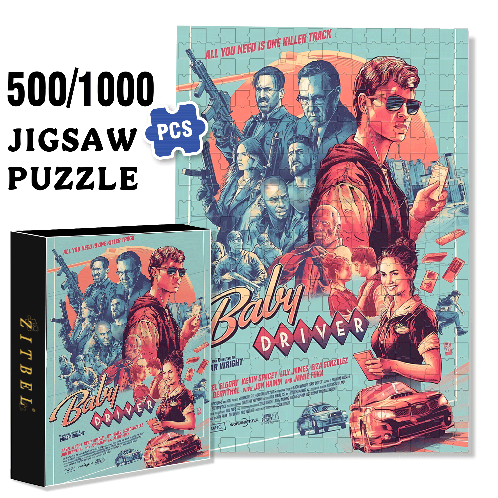 Baby Driver 500pcs/1000pcs Jigsaw Puzzle, Scratch-Resistant, Interactive Family Game & Brain-Boosting DIY Decor, Perfect for Halloween, Christmas & New Year Gifts, Family Puzzle Game