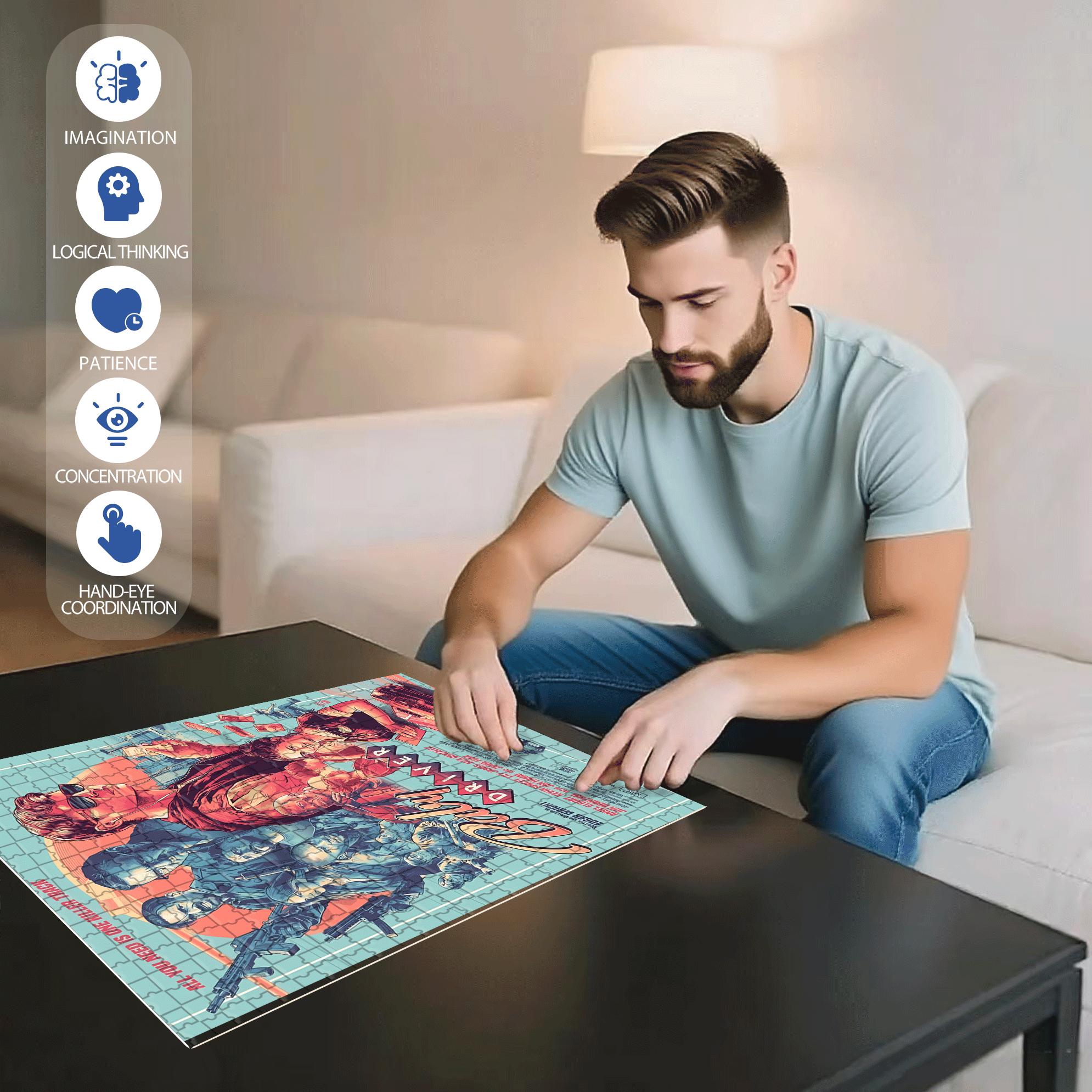 Baby Driver 500pcs/1000pcs Jigsaw Puzzle, Scratch-Resistant, Interactive Family Game & Brain-Boosting DIY Decor, Perfect for Halloween, Christmas & New Year Gifts, Family Puzzle Game