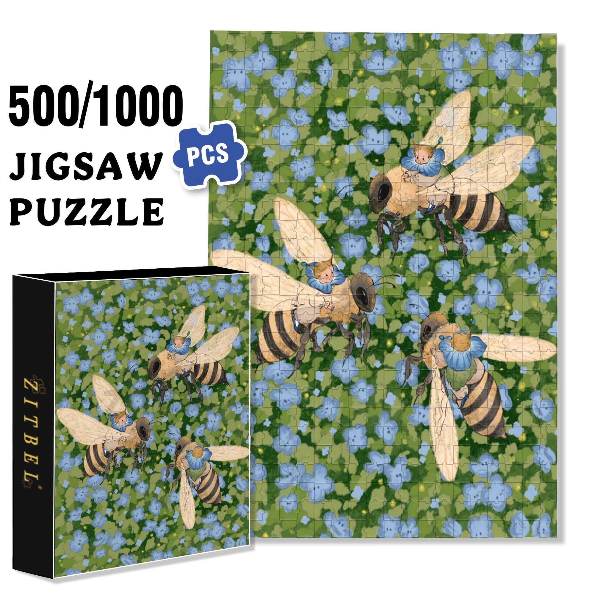 Bee Travel 500pcs/1000pcs Jigsaw Puzzle, Scratch-Resistant, Interactive Family Game & Brain-Boosting DIY Decor, Perfect for Halloween, Christmas & New Year Gifts, Family Puzzle Game