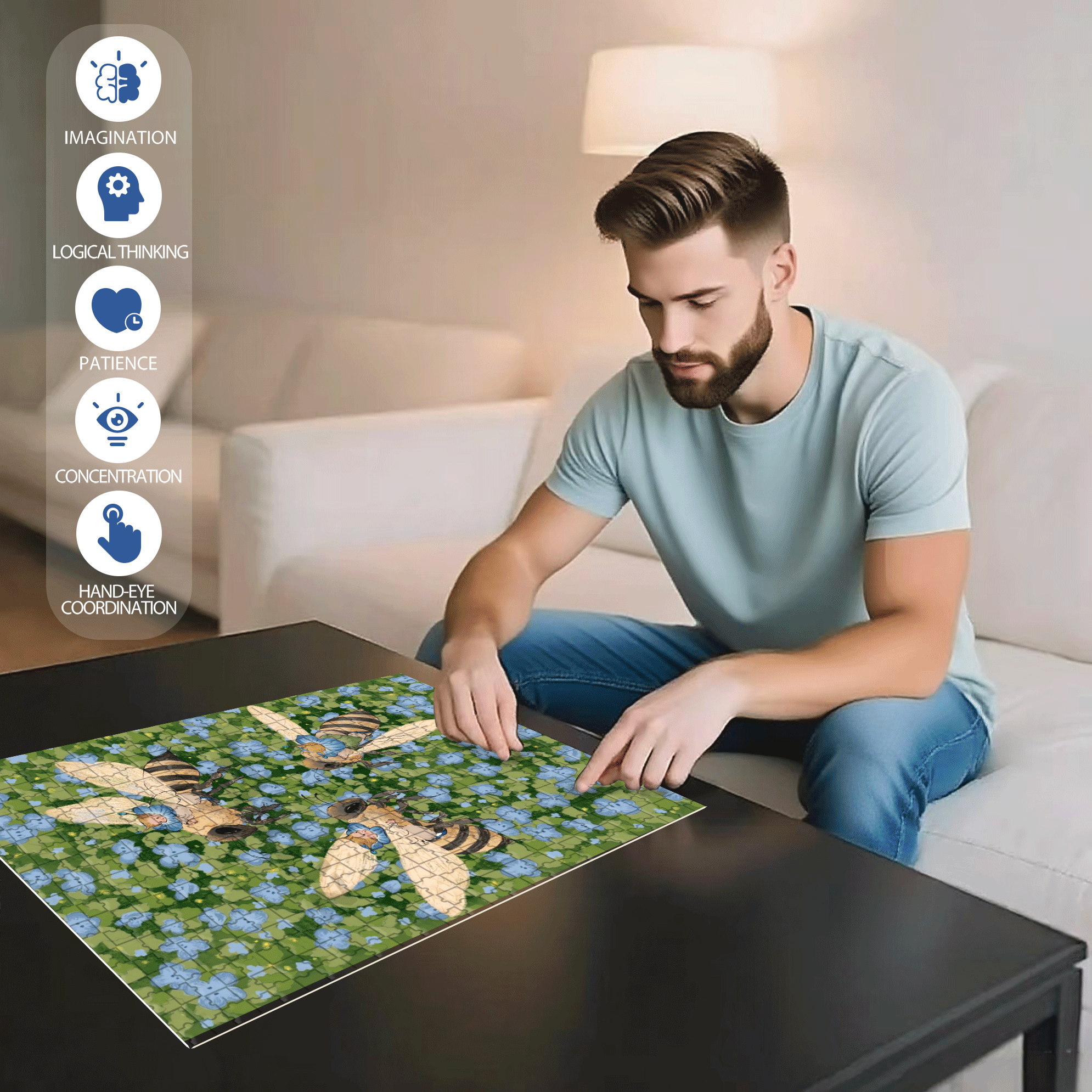 Bee Travel 500pcs/1000pcs Jigsaw Puzzle, Scratch-Resistant, Interactive Family Game & Brain-Boosting DIY Decor, Perfect for Halloween, Christmas & New Year Gifts, Family Puzzle Game