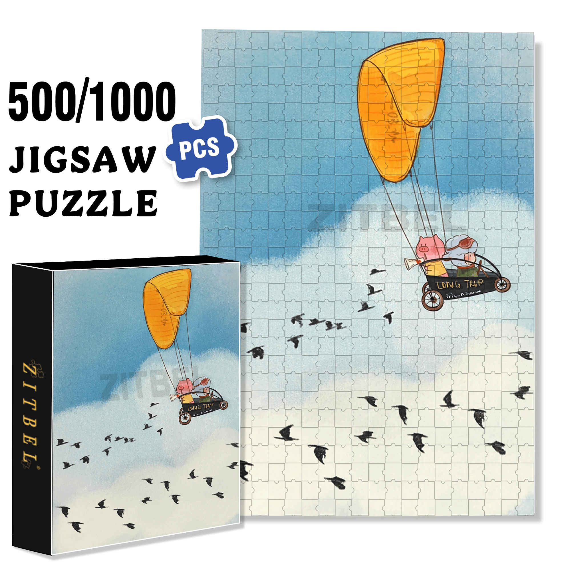 Bird Migration 500pcs/1000pcs Jigsaw Puzzle, Scratch-Resistant, Interactive Family Game & Brain-Boosting DIY Decor, Perfect for Halloween, Christmas & New Year Gifts, Family Puzzle Game