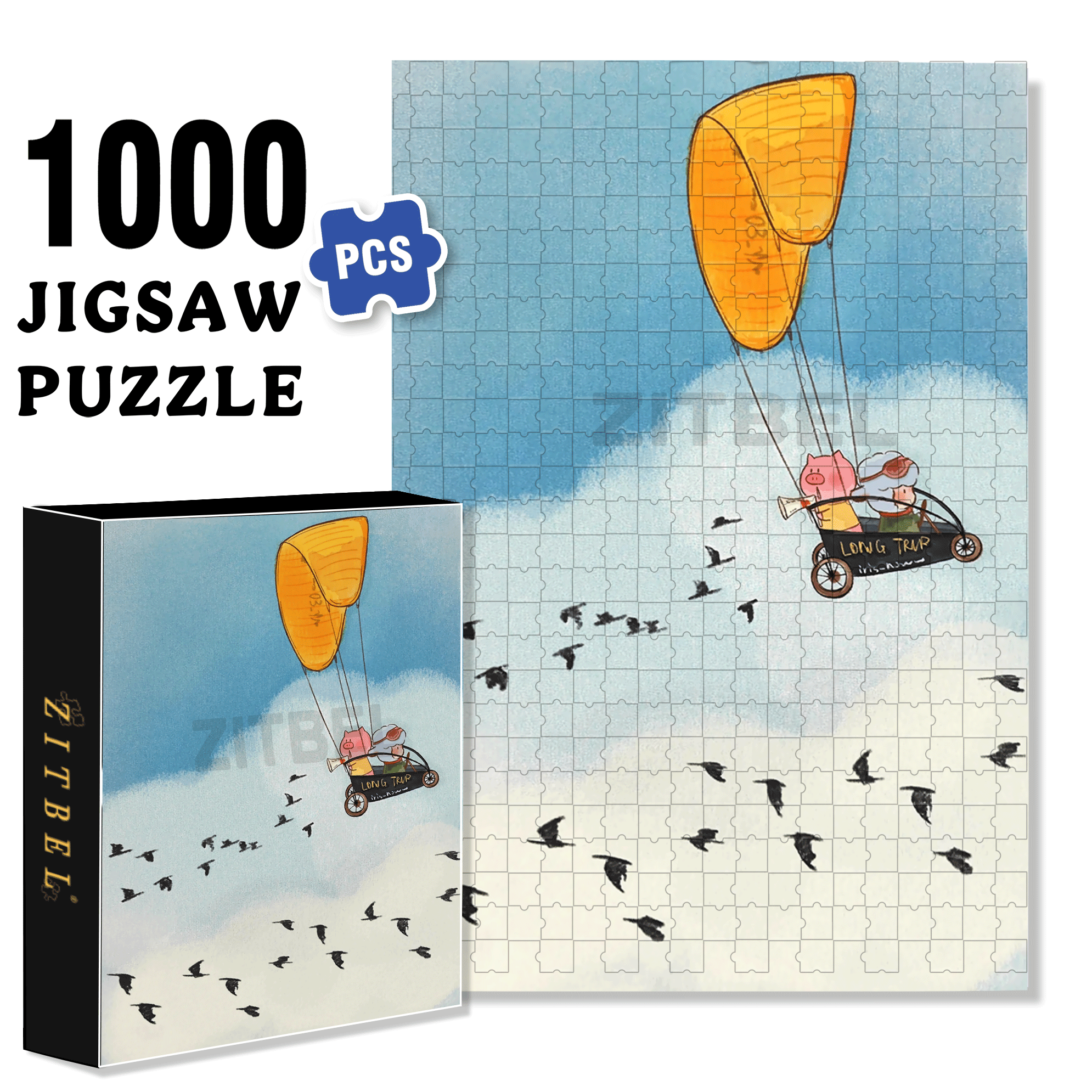 Bird Migration 500pcs/1000pcs Jigsaw Puzzle, Scratch-Resistant, Interactive Family Game & Brain-Boosting DIY Decor, Perfect for Halloween, Christmas & New Year Gifts, Family Puzzle Game